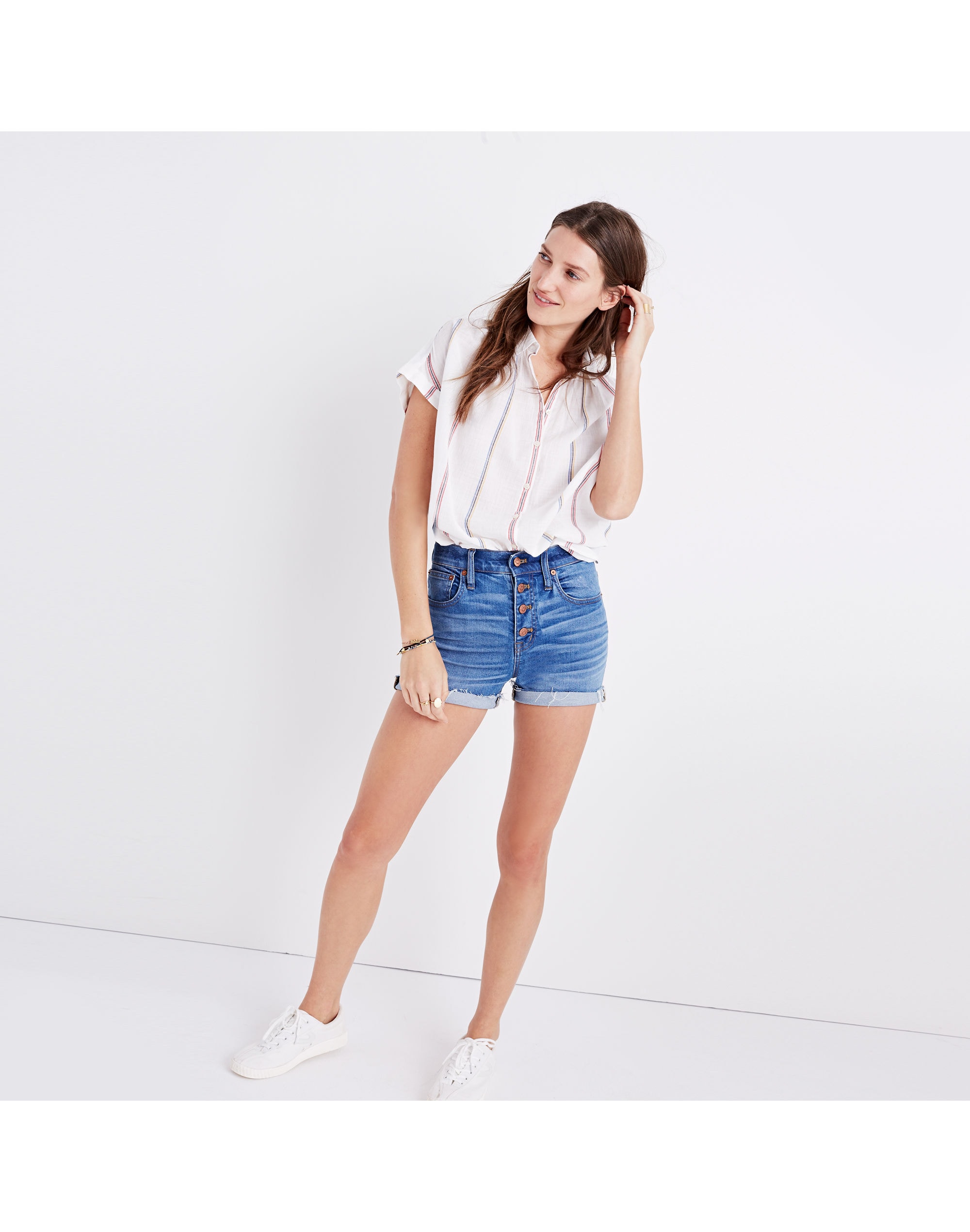 High-Rise Denim Boyshorts: Button-Through Edition