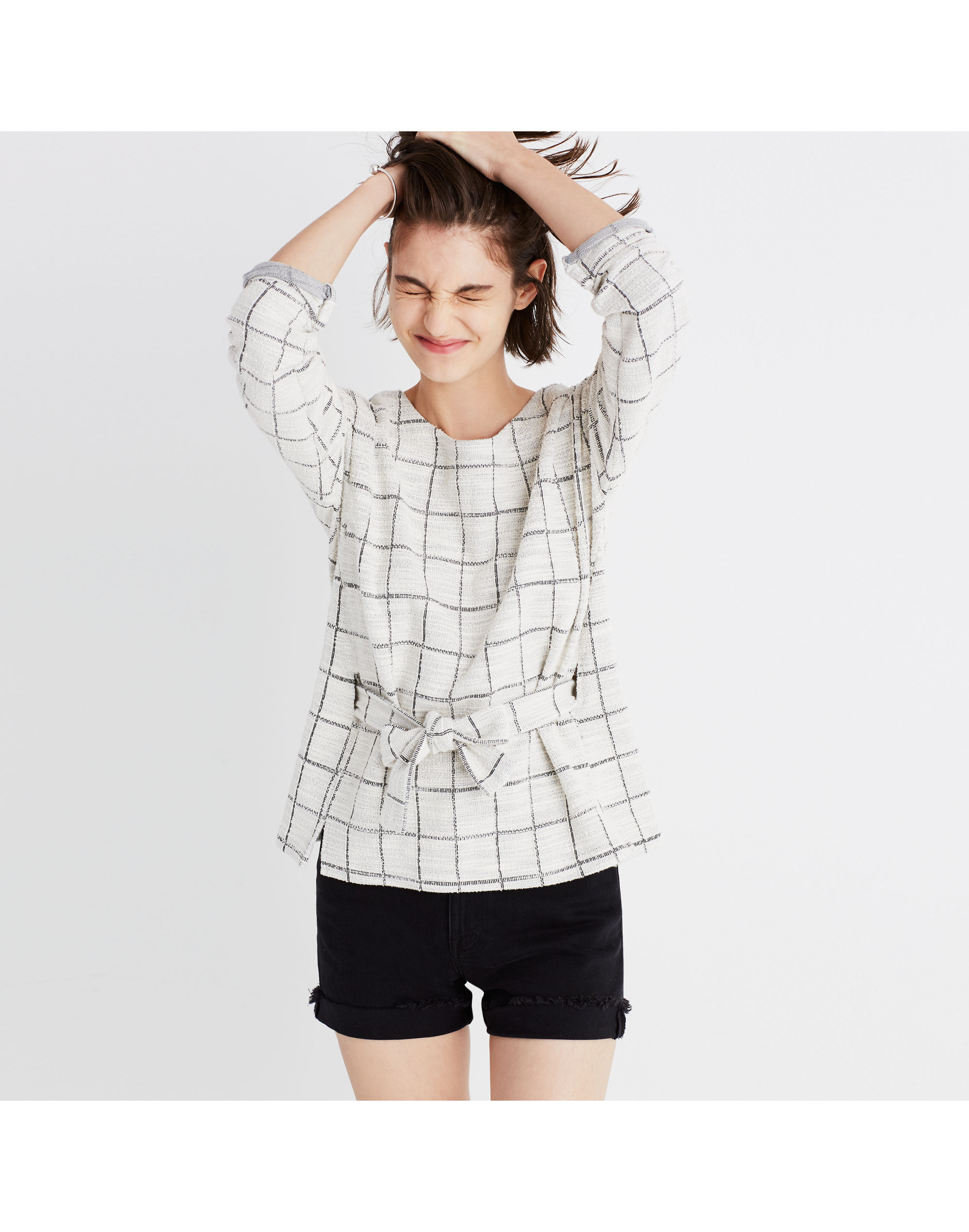 windowpane tie-front top