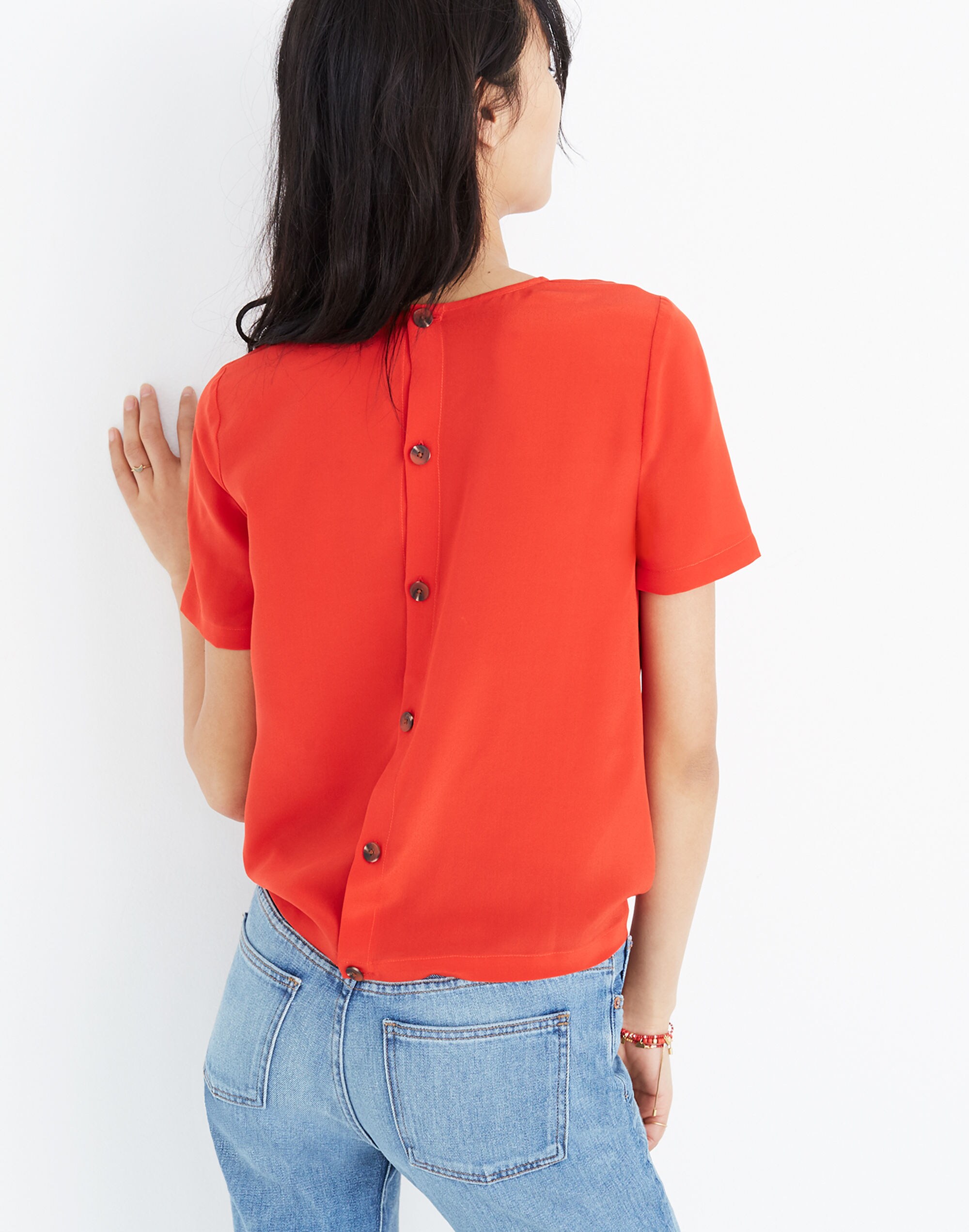 Silk Button-Back Tie Tee