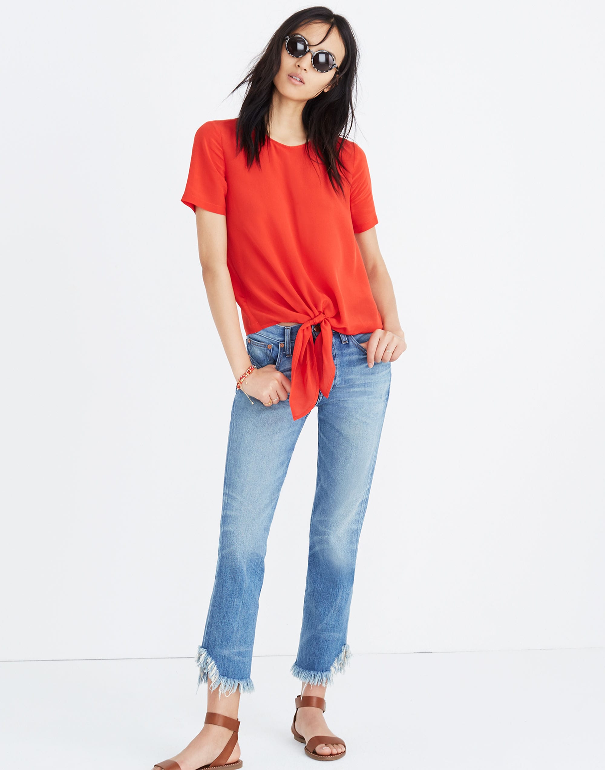 Silk Button-Back Tie Tee