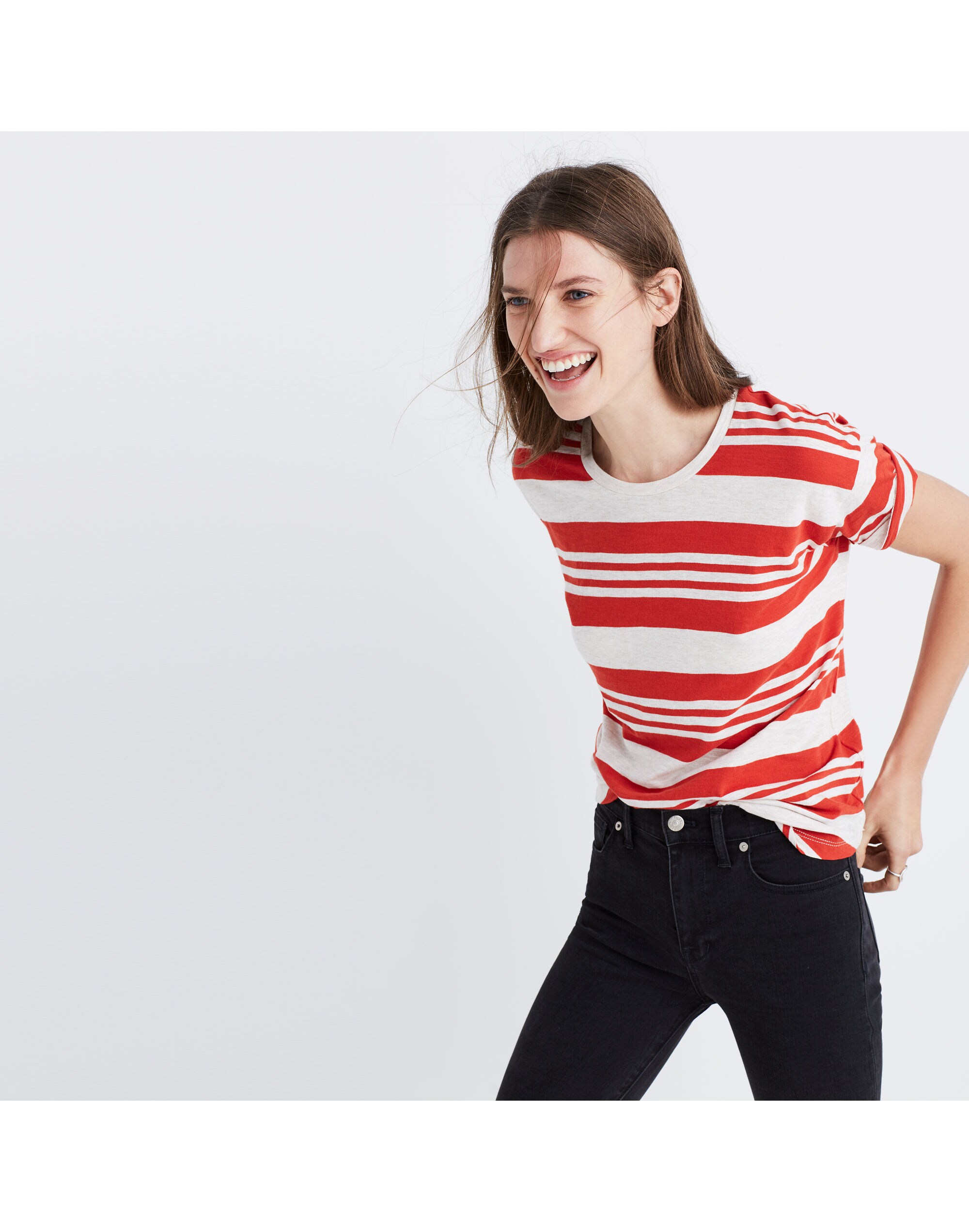 Whisper Cotton Crewneck Tee in Rampling Stripe