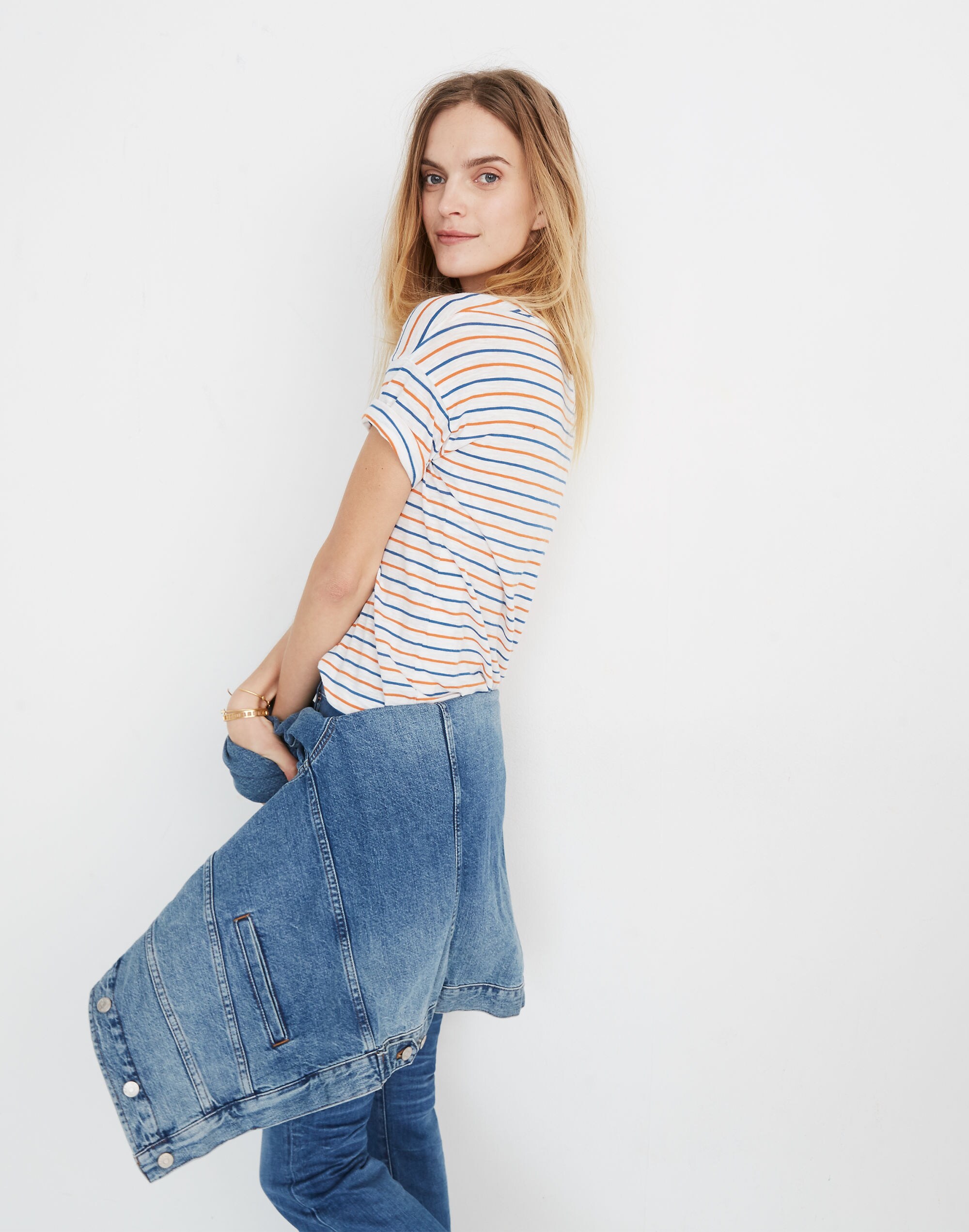 Whisper Cotton Crewneck Tee in Brion Stripe