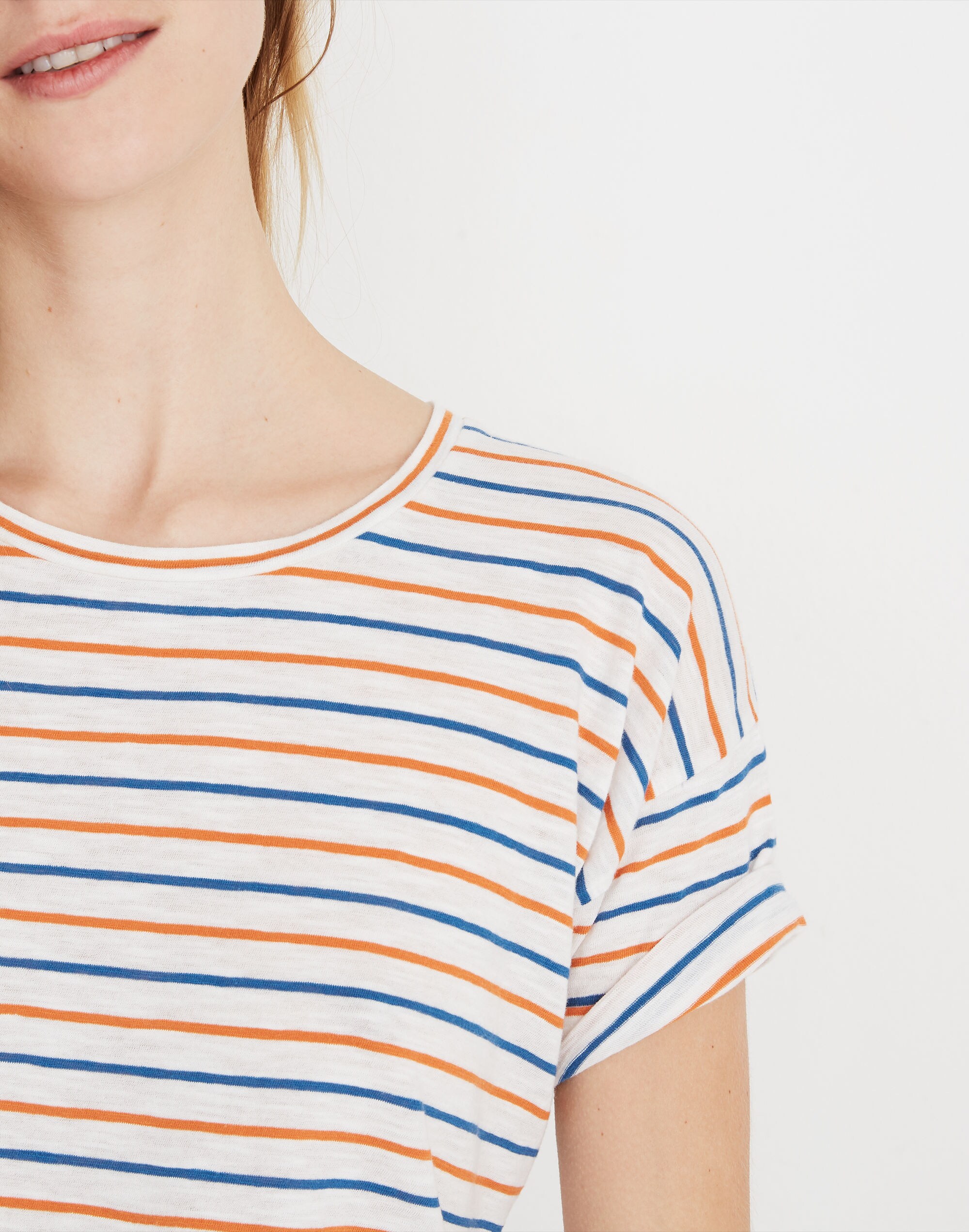 Whisper Cotton Crewneck Tee in Brion Stripe