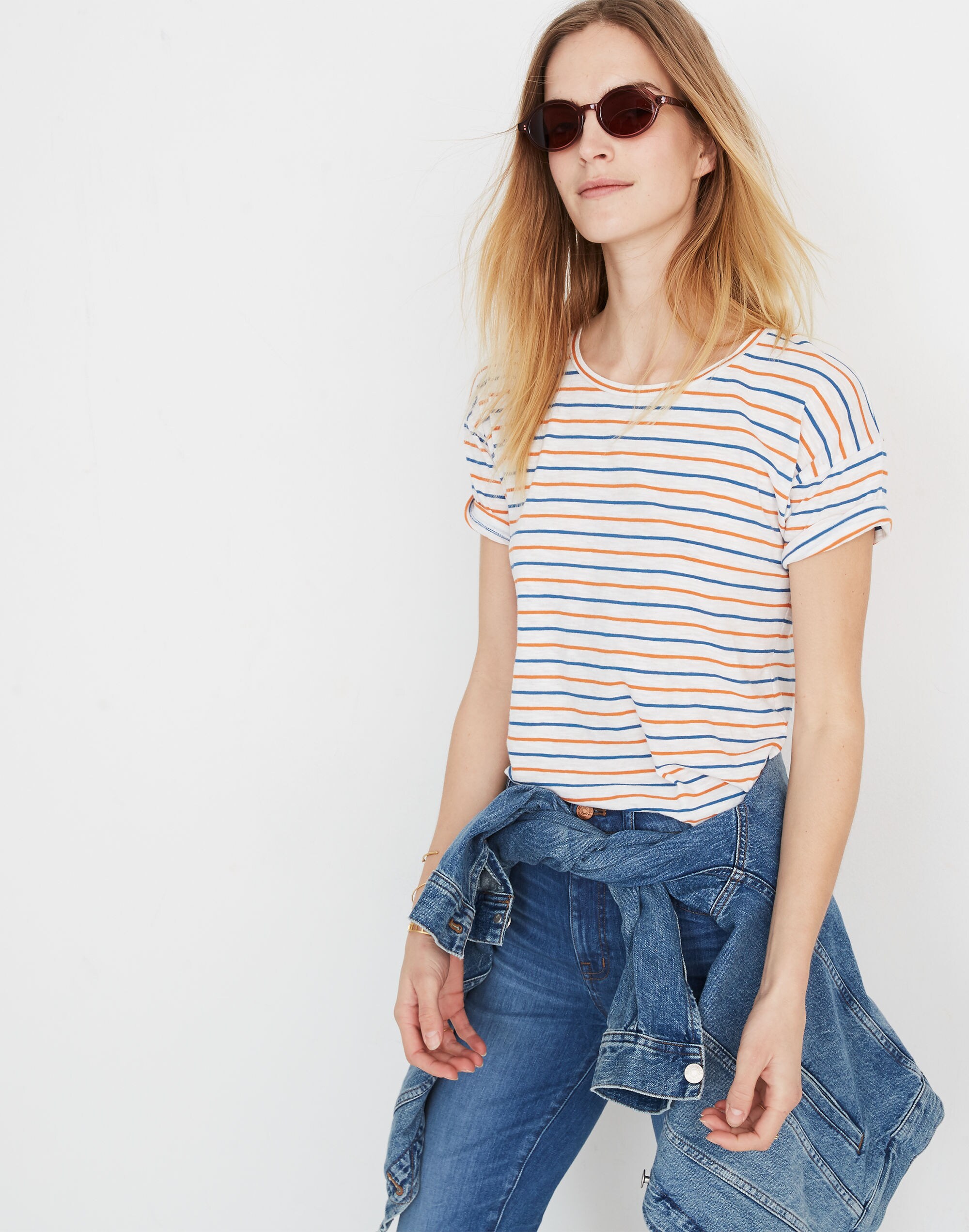 Whisper Cotton Crewneck Tee in Brion Stripe in null image 1