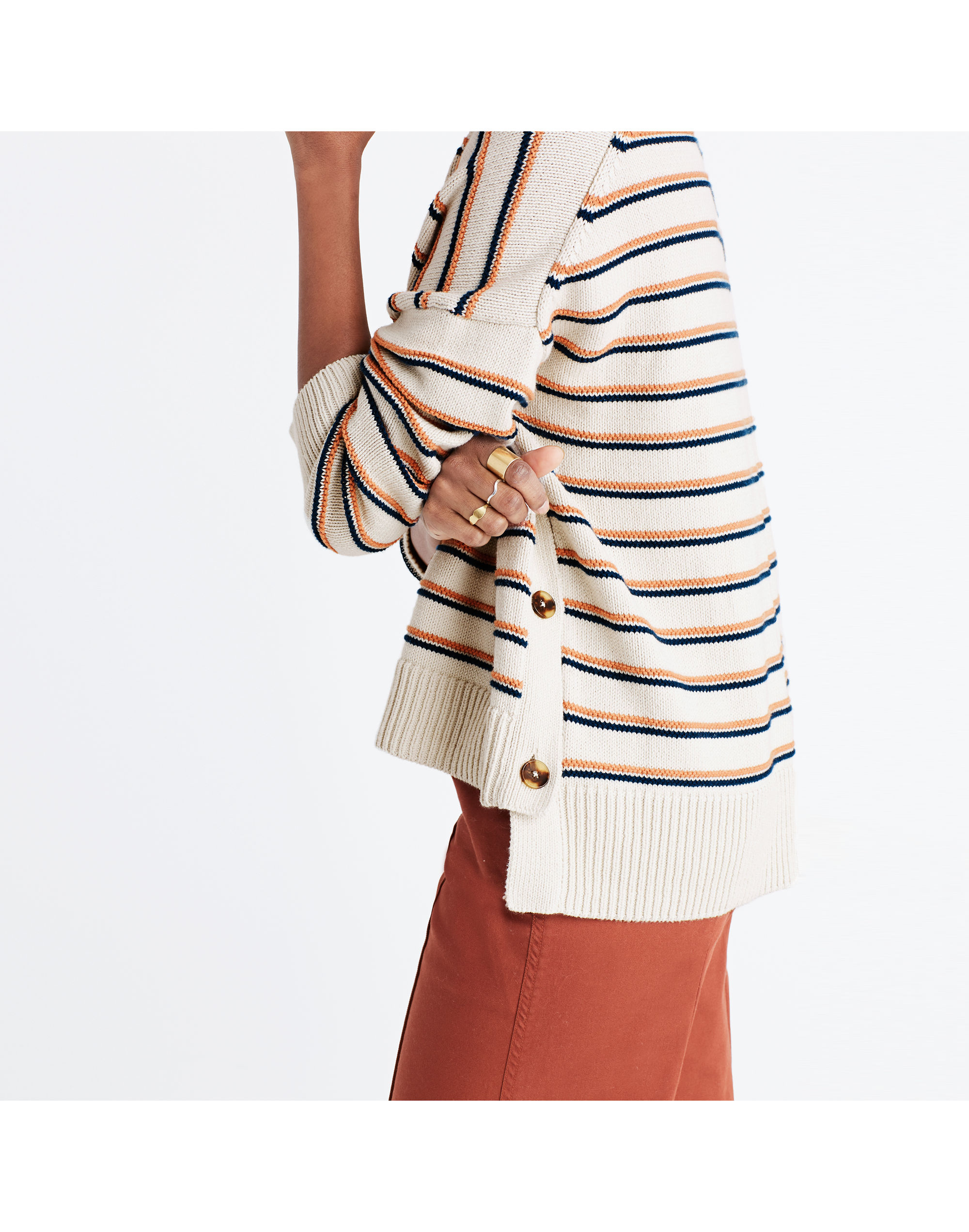 brownstone side-button sweater in stripe
