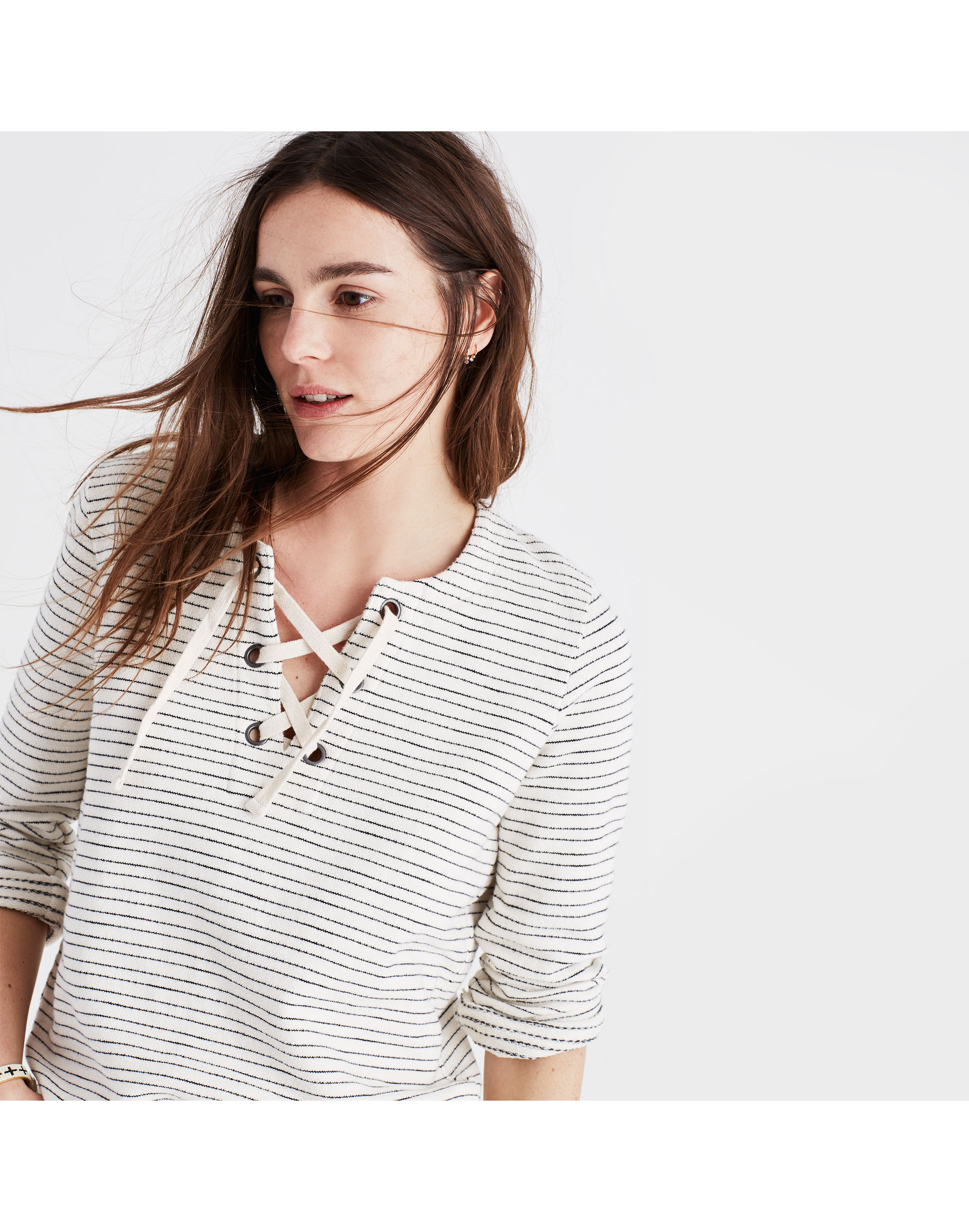 striped lace-up top