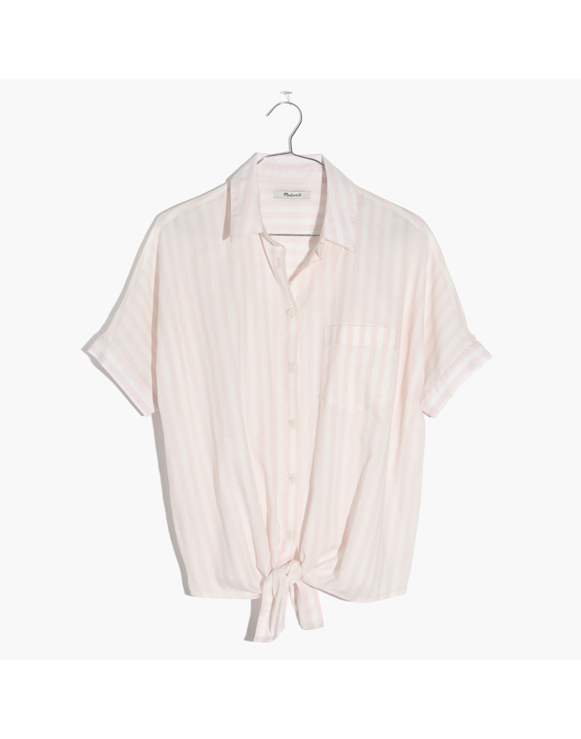 Short-Sleeve Tie-Front Shirt in Pink Stripe