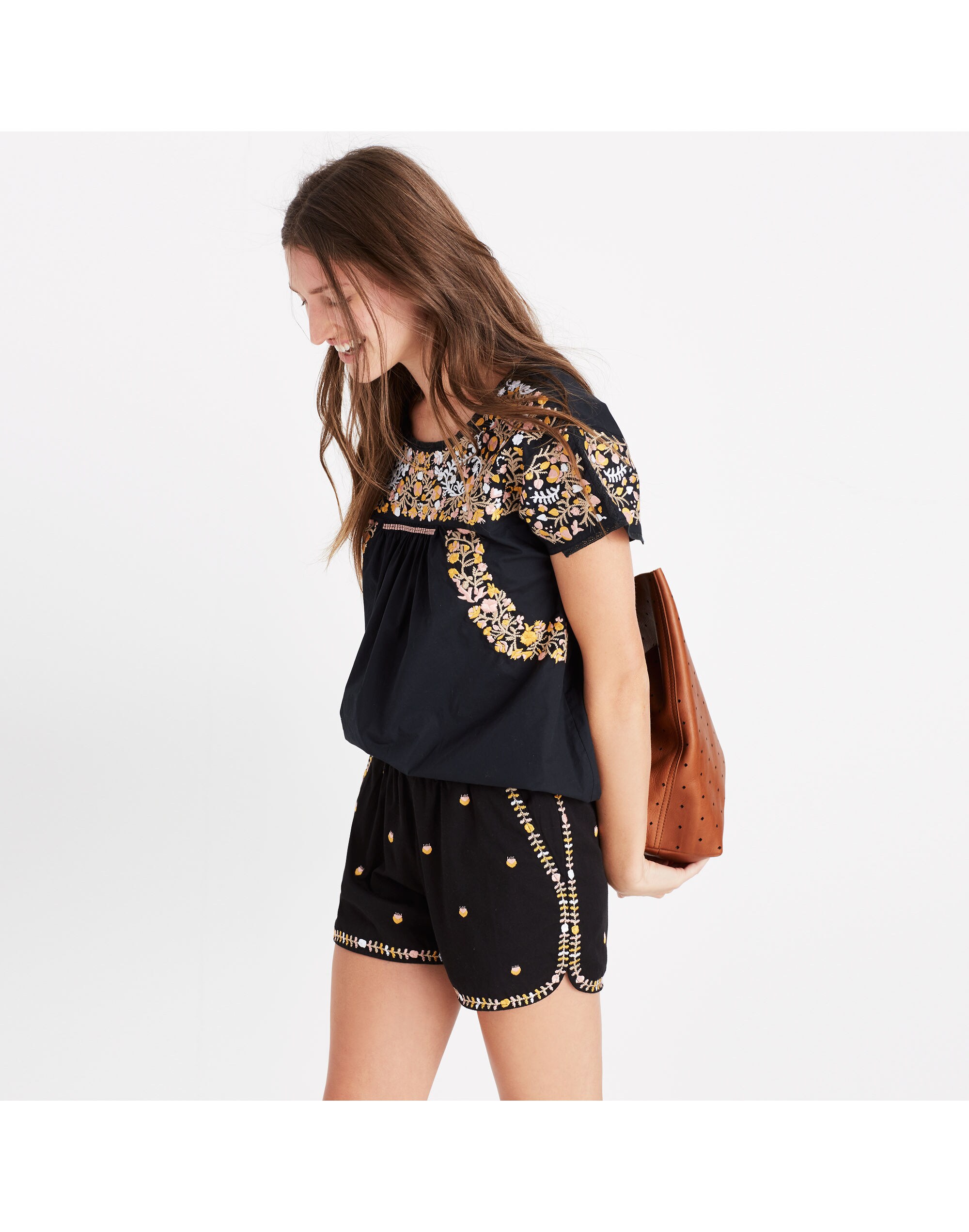 Embroidered Springtime Pull-On Shorts