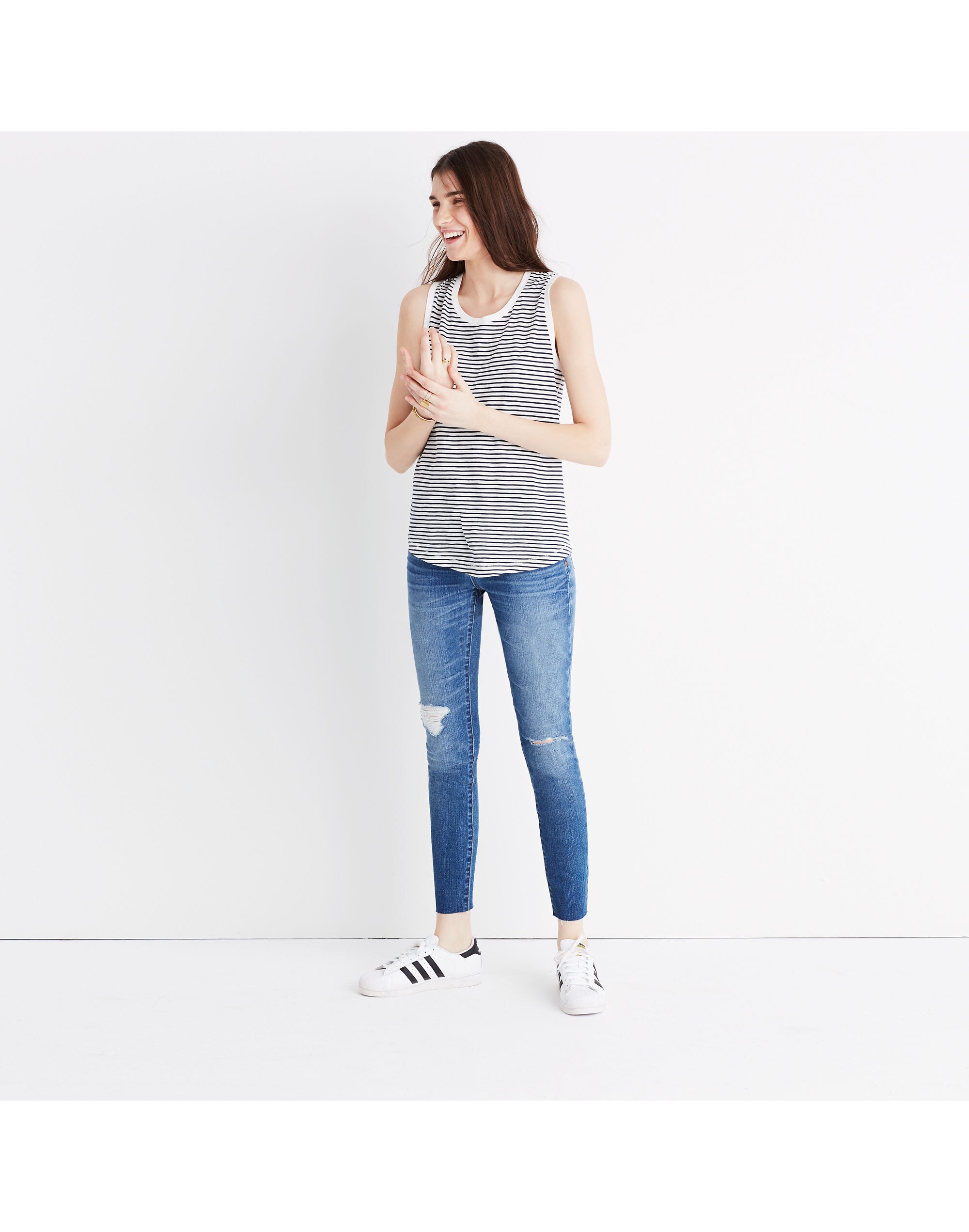 Whisper Cotton Crewneck Muscle Tank in Sandberg Stripe