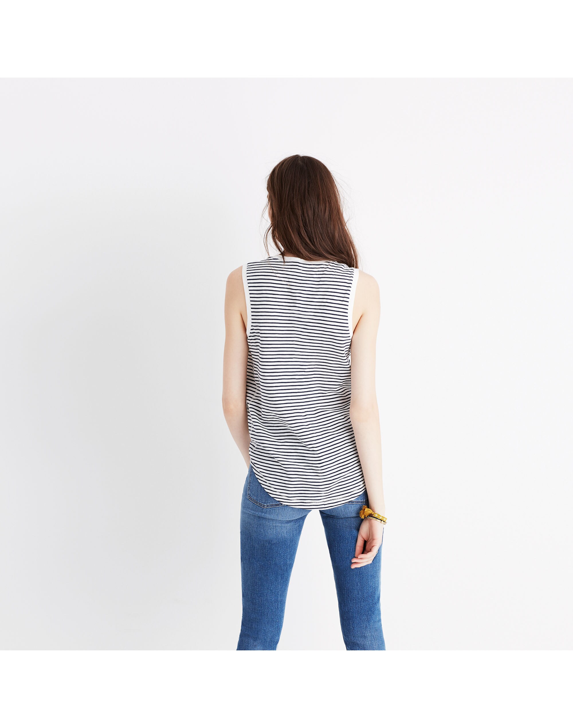 Whisper Cotton Crewneck Muscle Tank in Sandberg Stripe
