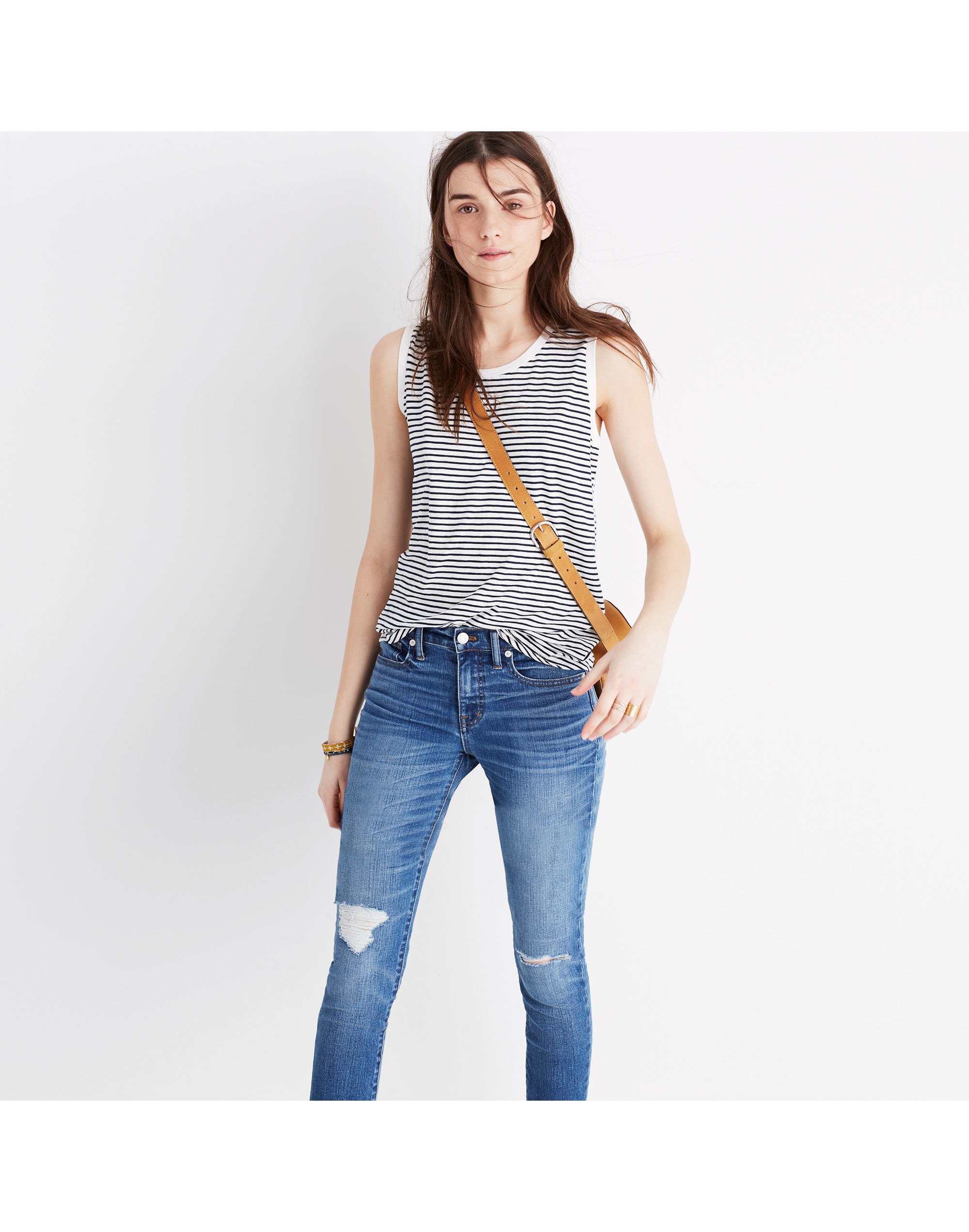 Whisper Cotton Crewneck Muscle Tank in Sandberg Stripe