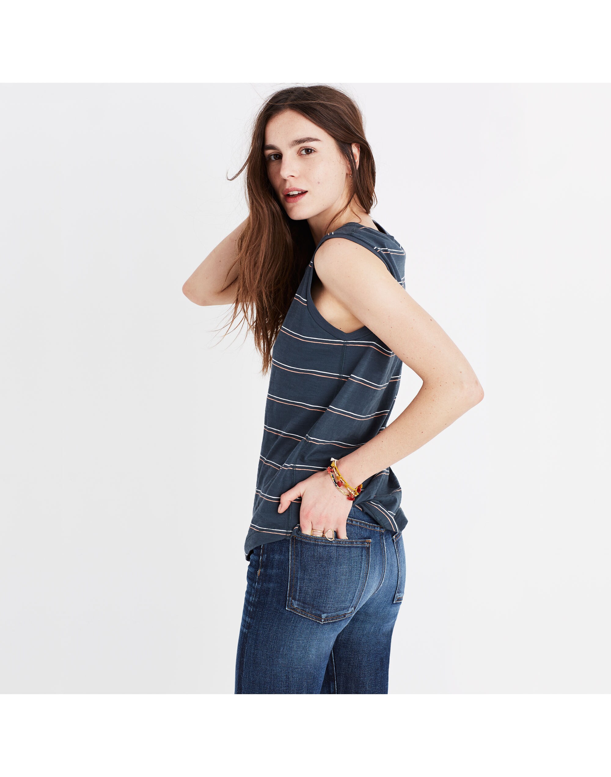 Whisper Cotton Crewneck Muscle Tank in Braxton Stripe