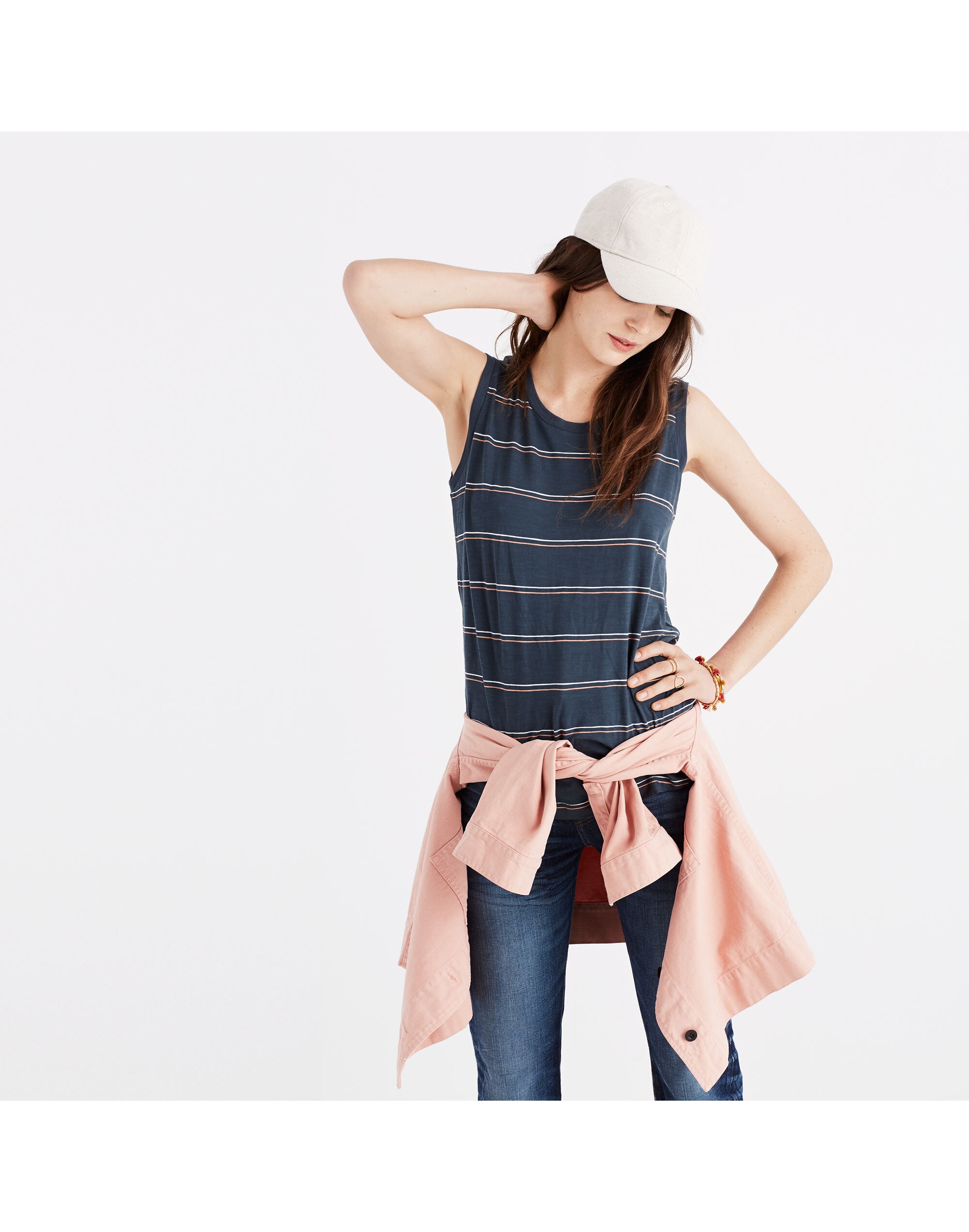 Whisper Cotton Crewneck Muscle Tank in Braxton Stripe