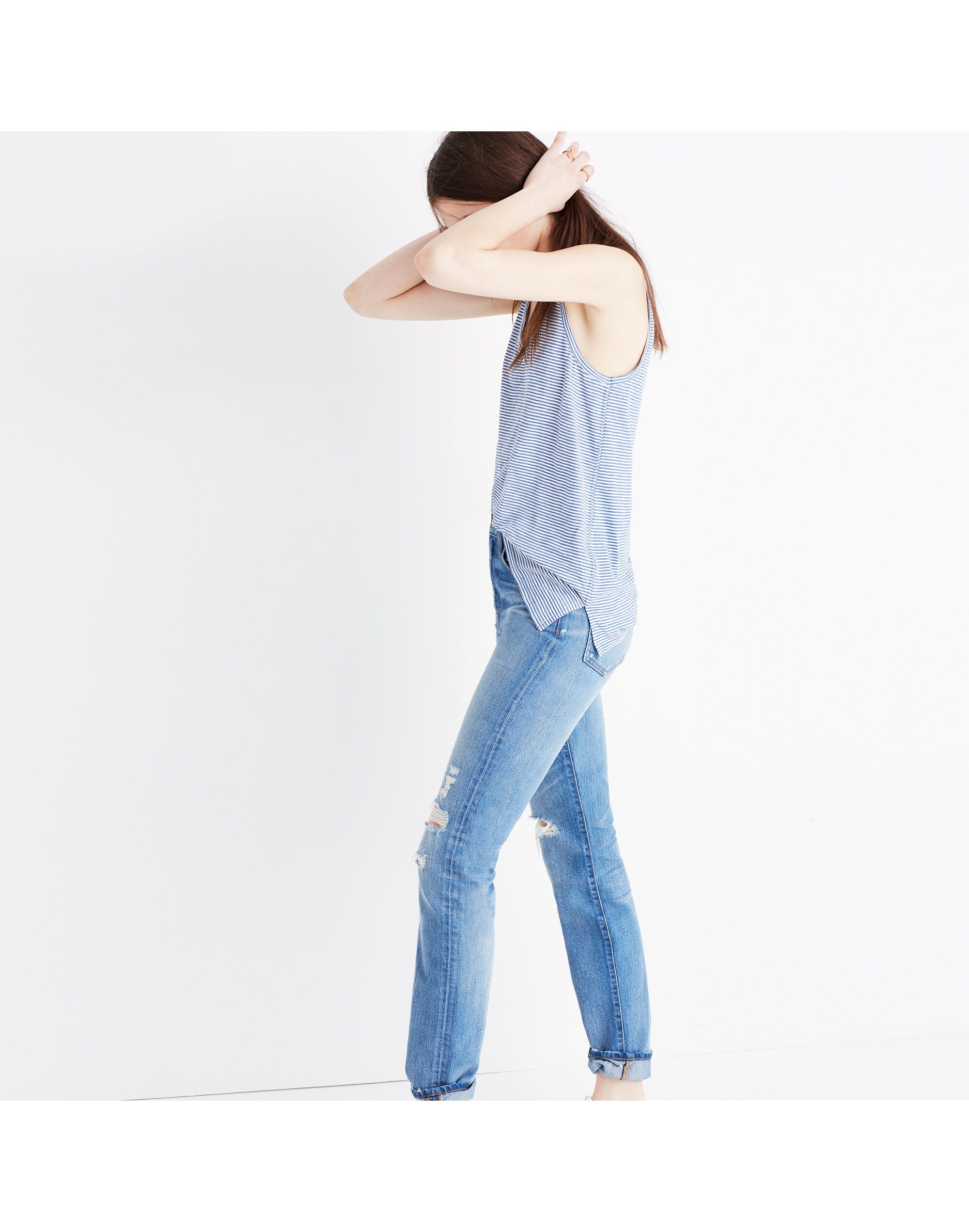 Whisper Cotton Scoop Tank Top in Coretta Stripe