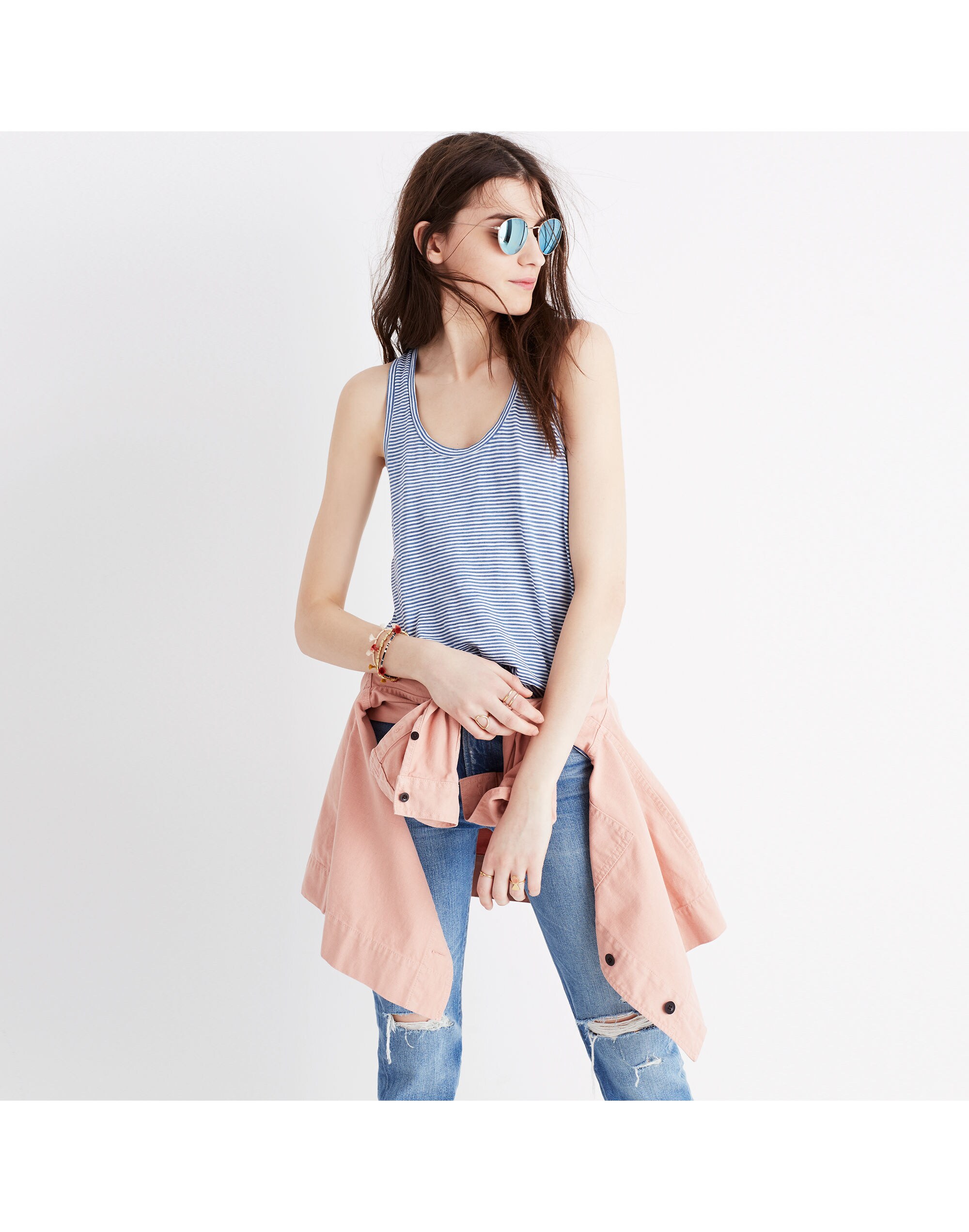 Whisper Cotton Scoop Tank Top in Coretta Stripe