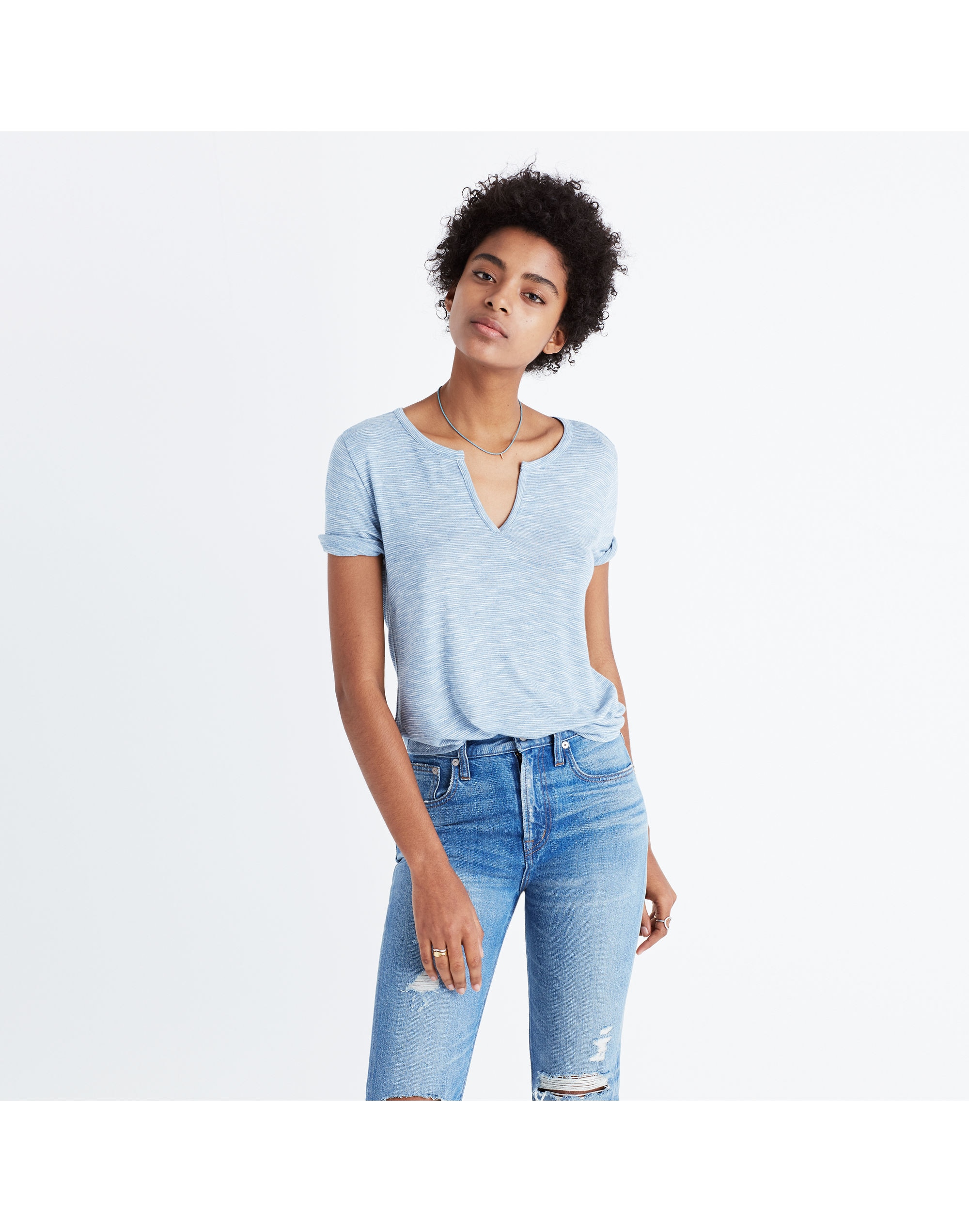 Anthem Split-Neck Tee in Vartan Stripe