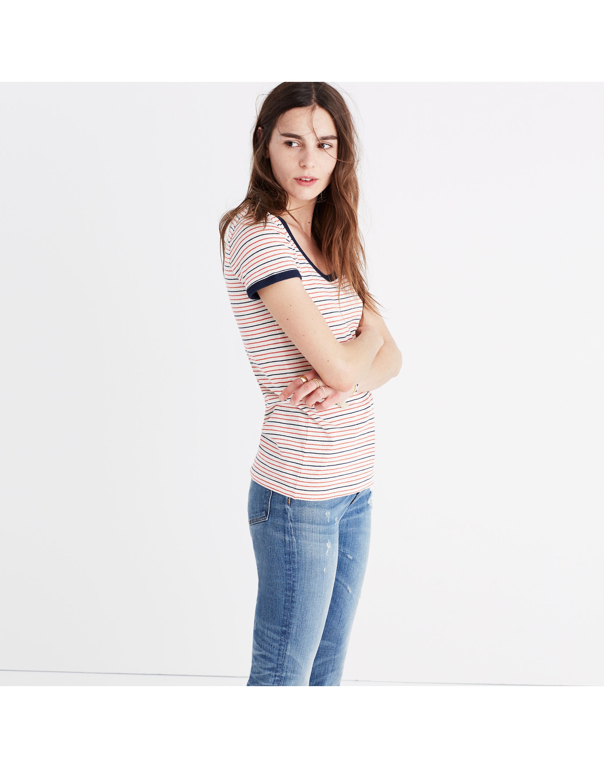 Recycled Cotton Ringer Tee in Sacramento Stripe