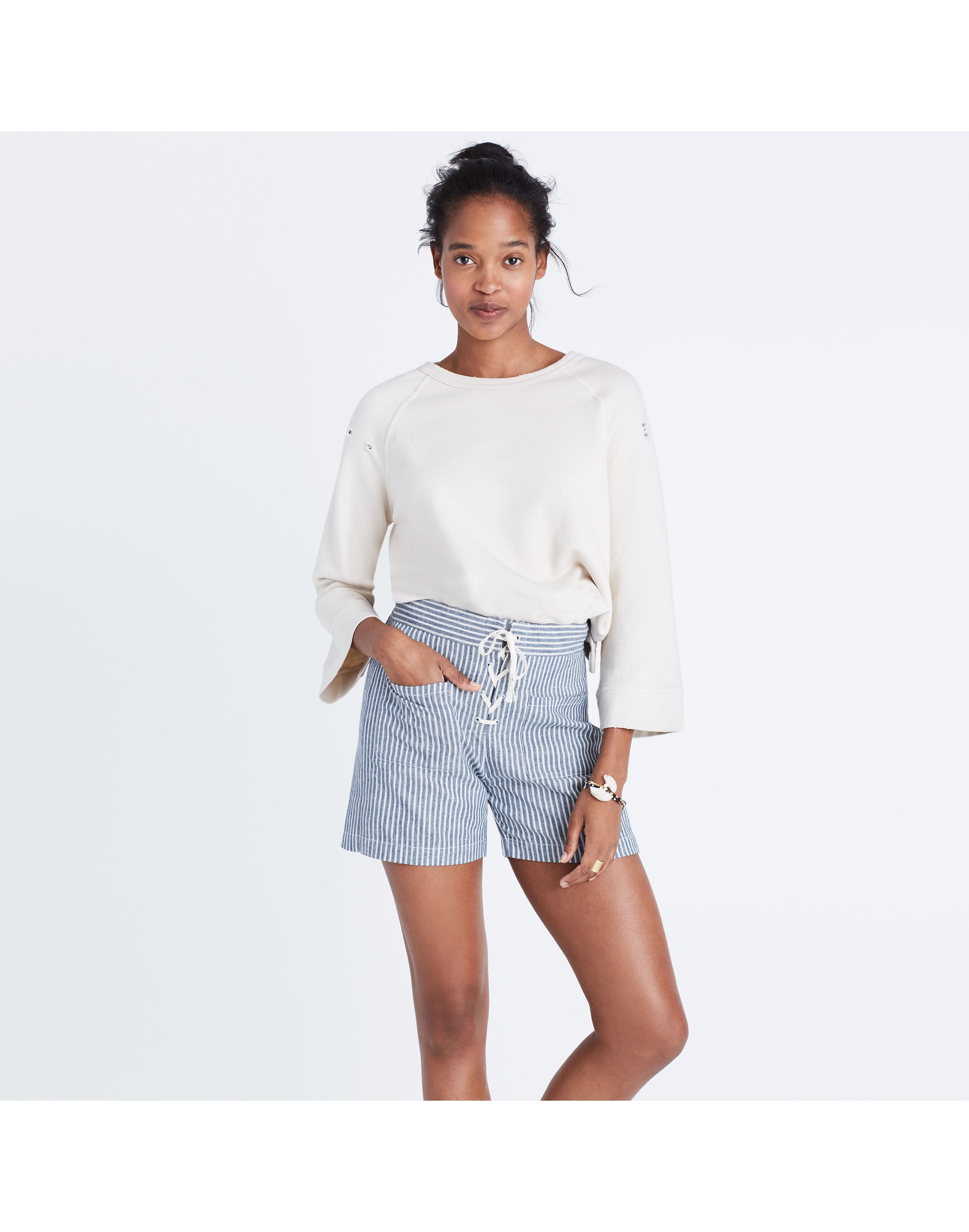 striped lace-up shorts