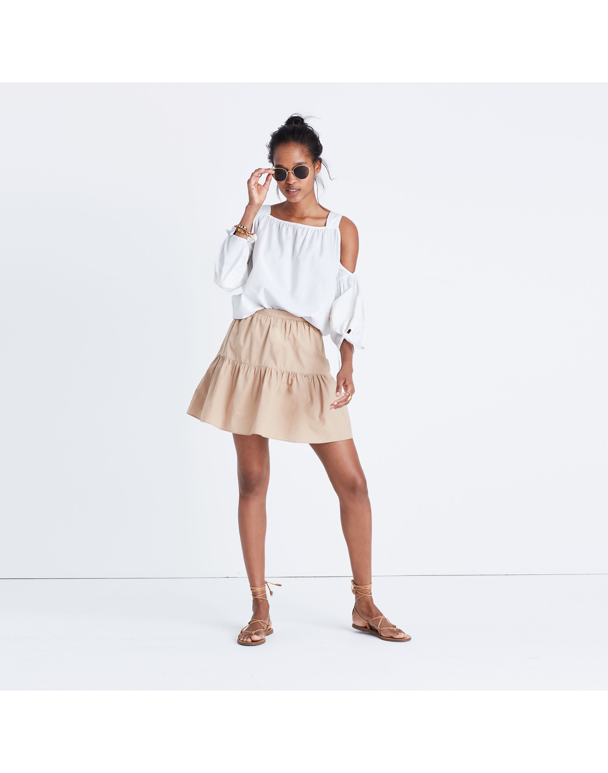 Khaki Ruffle-Hem Skirt