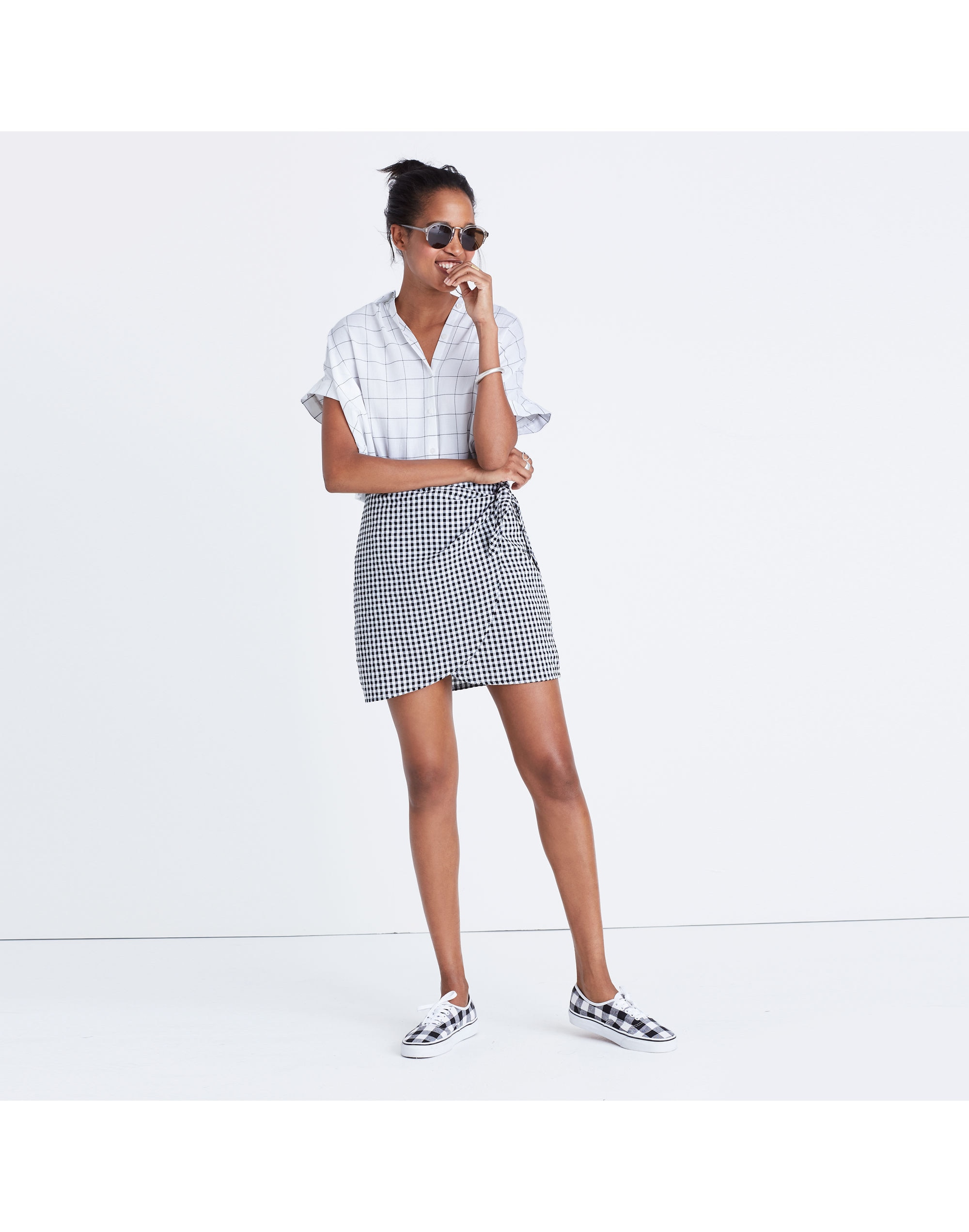 gingham side-tie skirt