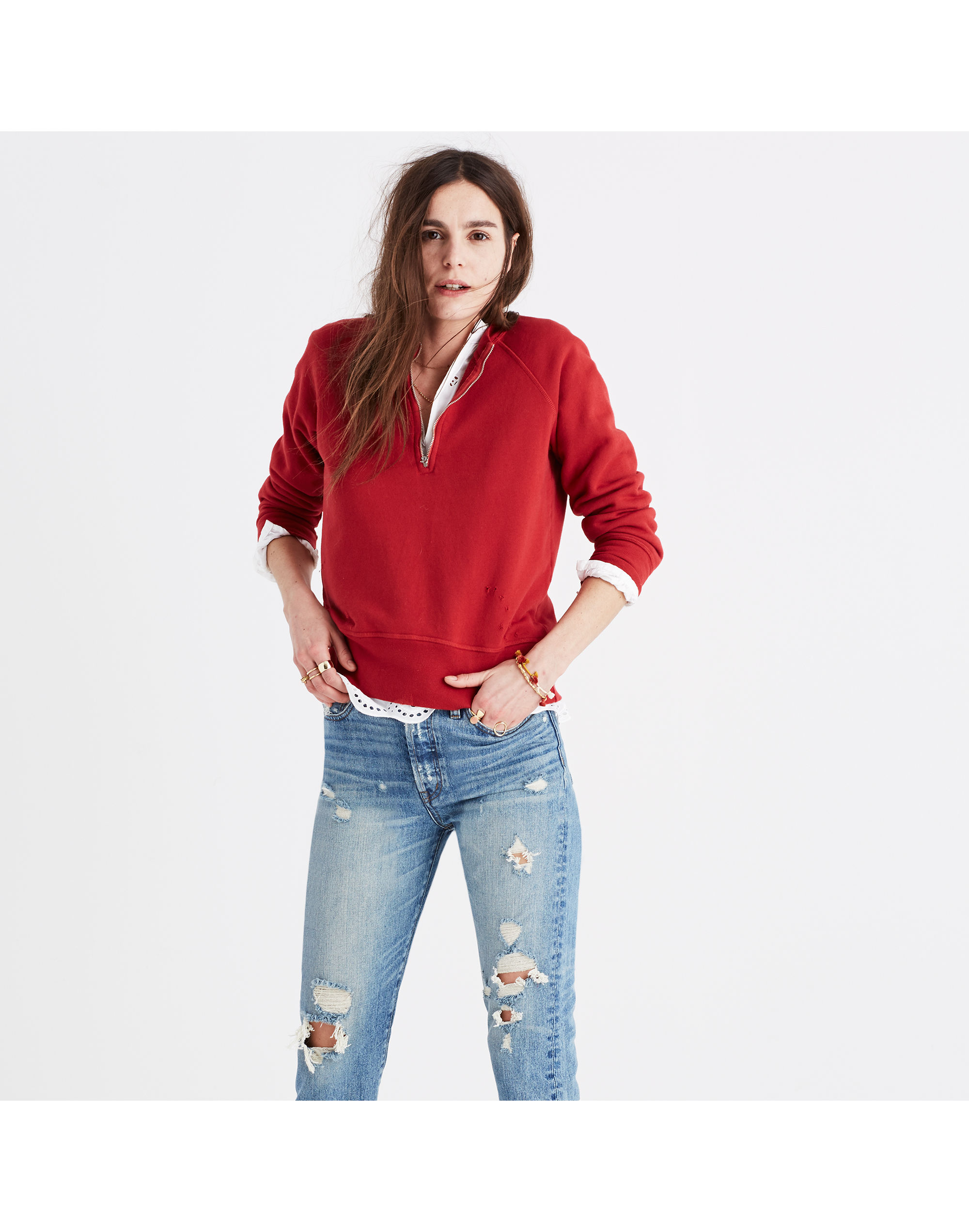 Rivet &amp; Thread Distressed Half-Zip Sweatshirt