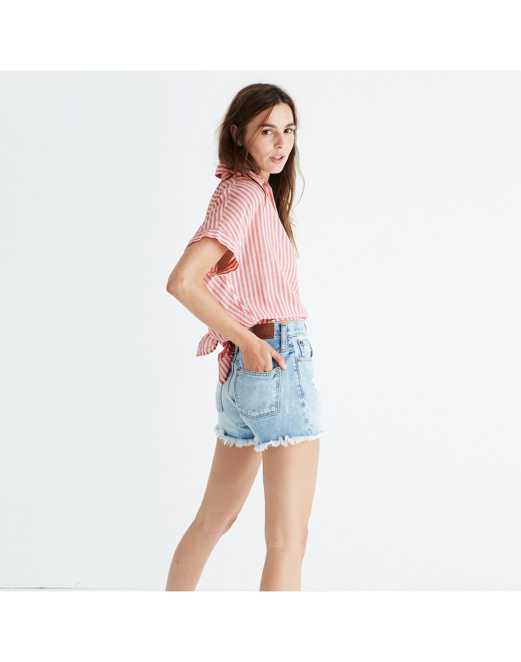 Central Tie-Back Shirt in Rose Stripe
