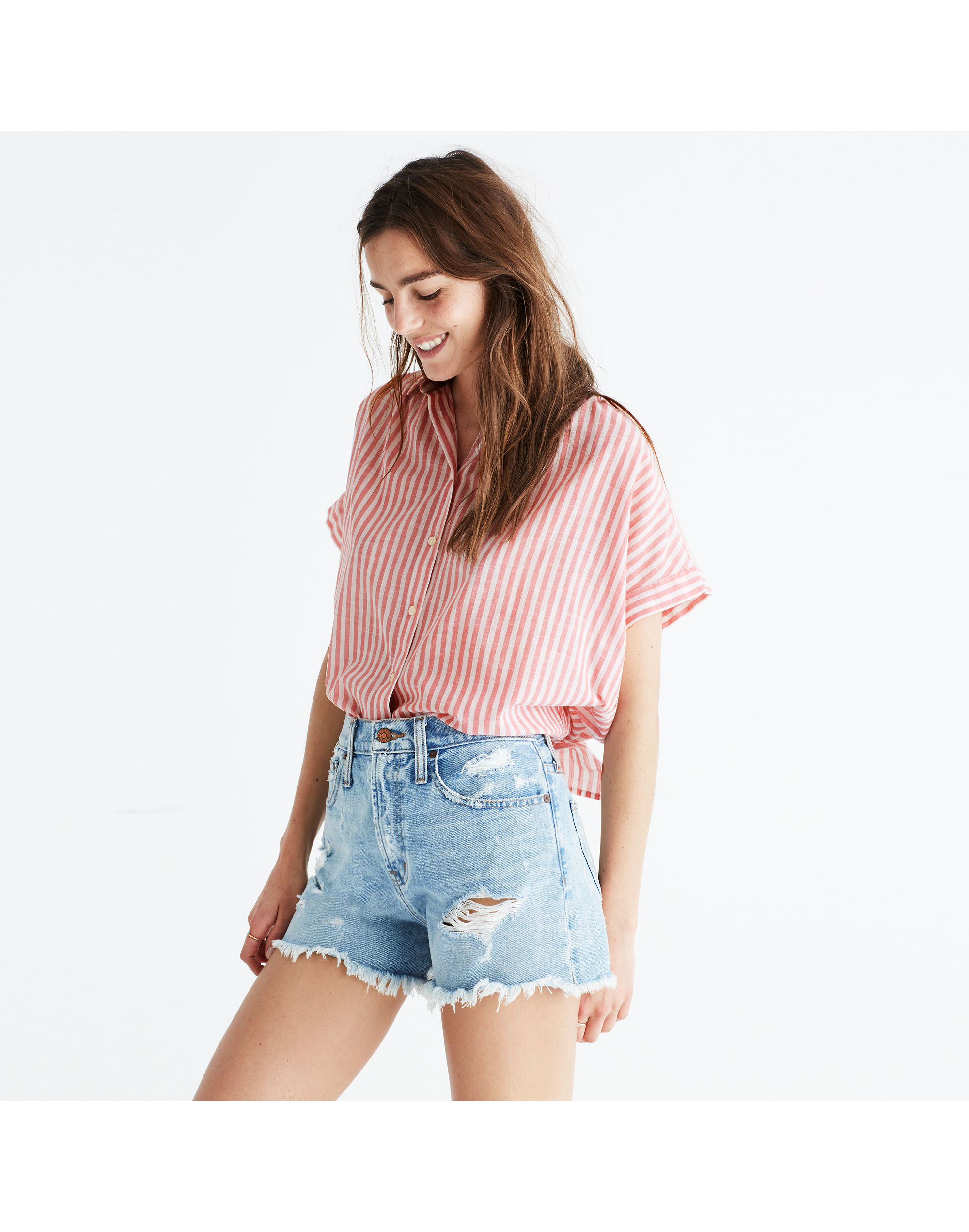 Central Tie-Back Shirt in Rose Stripe