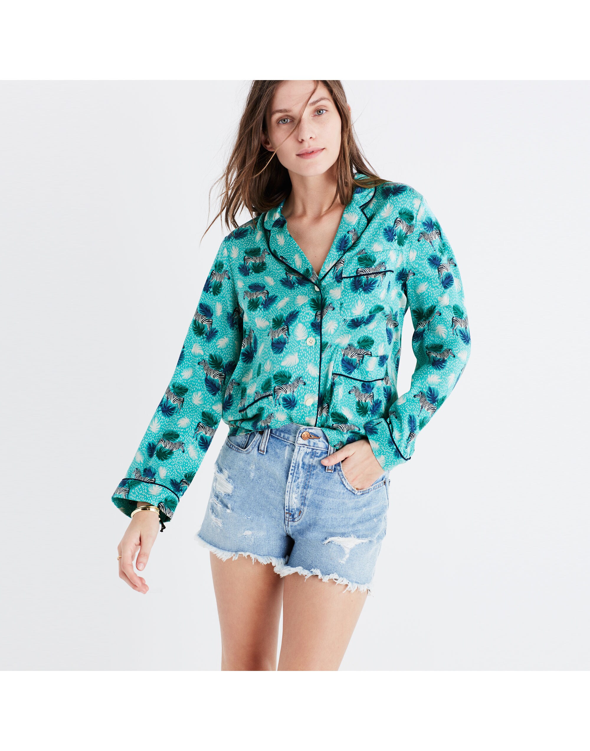 Silk Pajama Shirt in Zebra Print