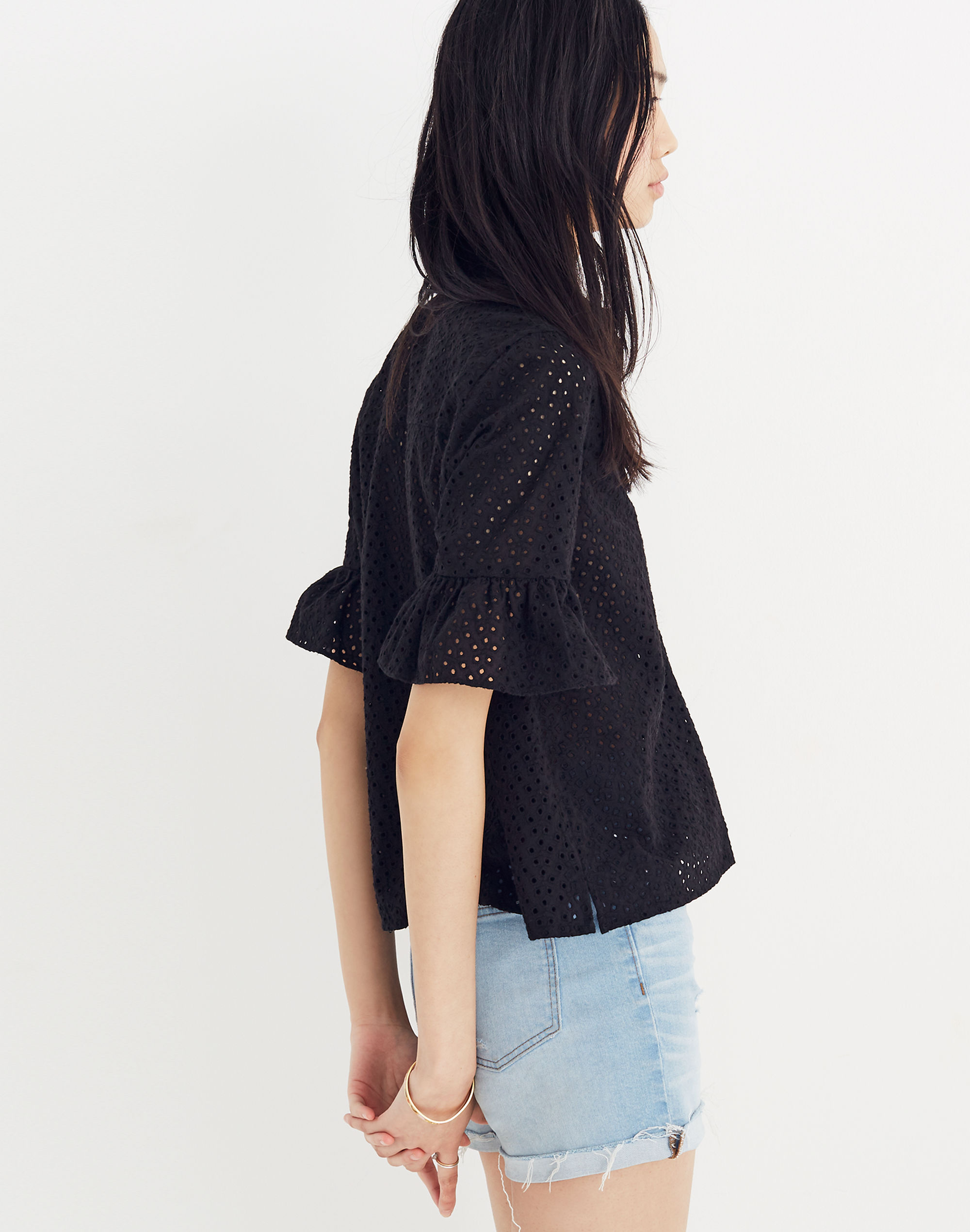 Eyelet Bell-Sleeve Shirt