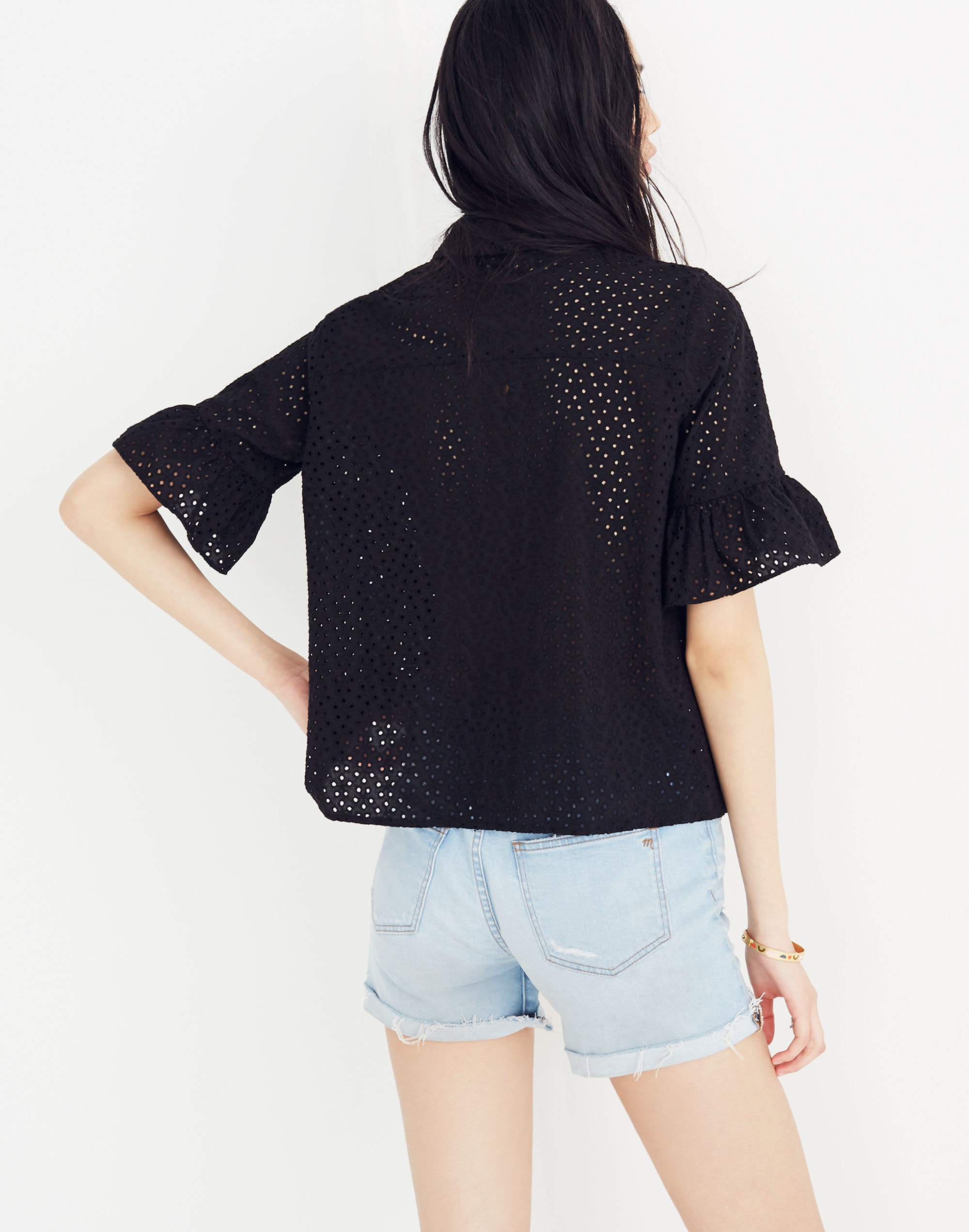 Eyelet Bell-Sleeve Shirt