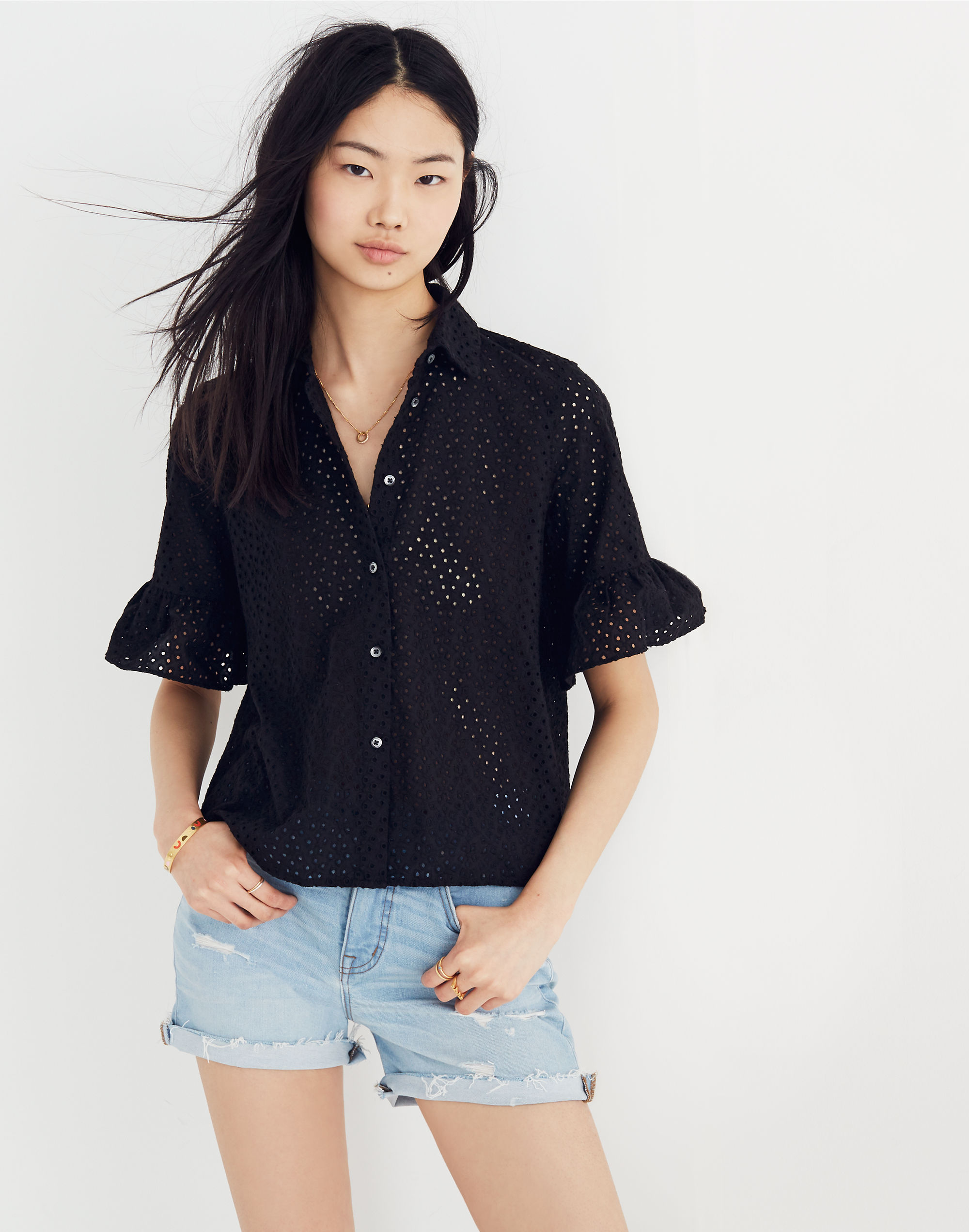 Eyelet Bell-Sleeve Shirt