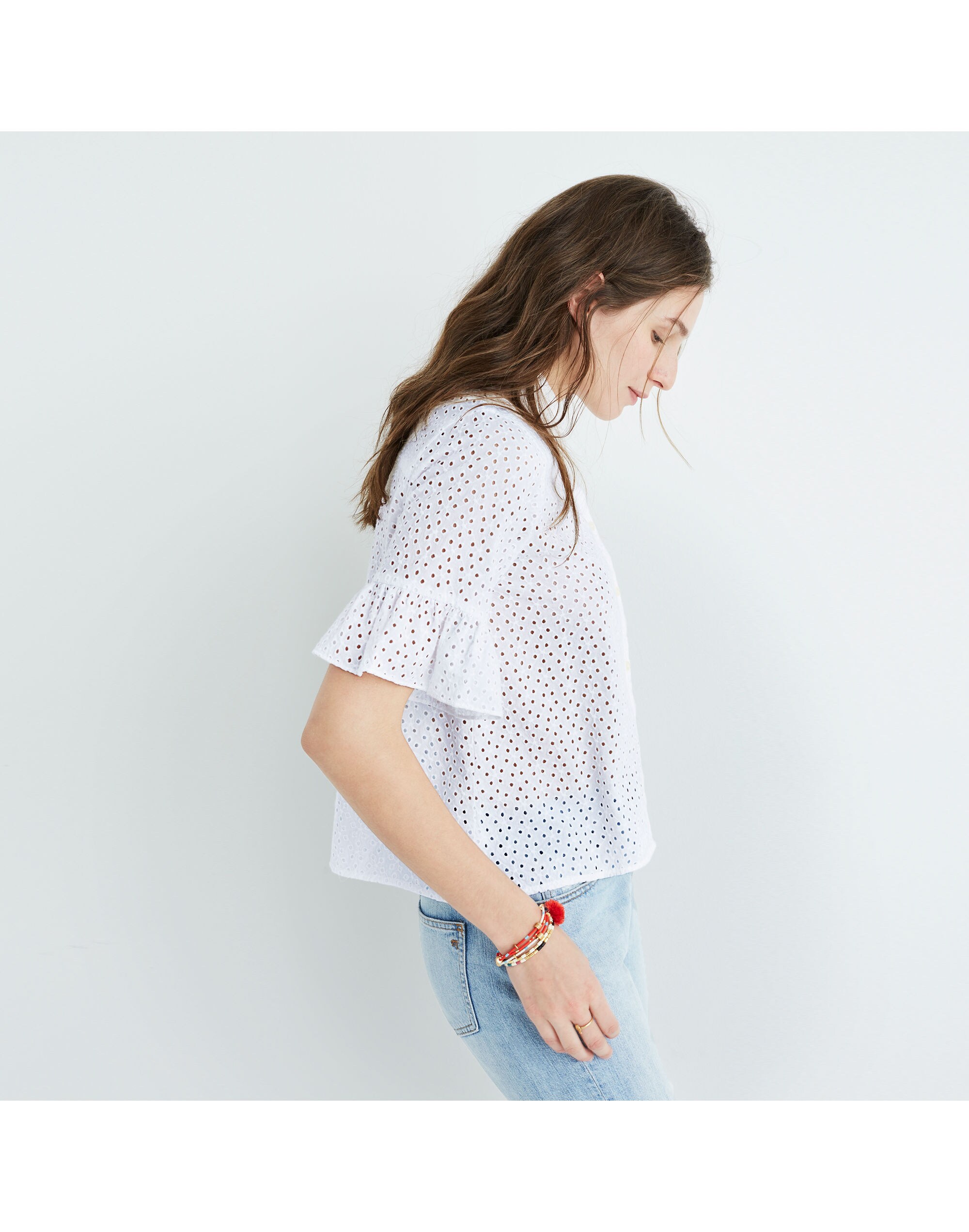 Eyelet Bell-Sleeve Shirt