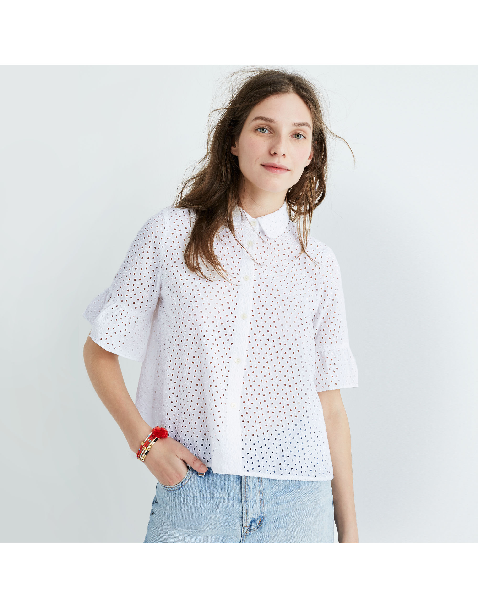 eyelet bell-sleeve shirt