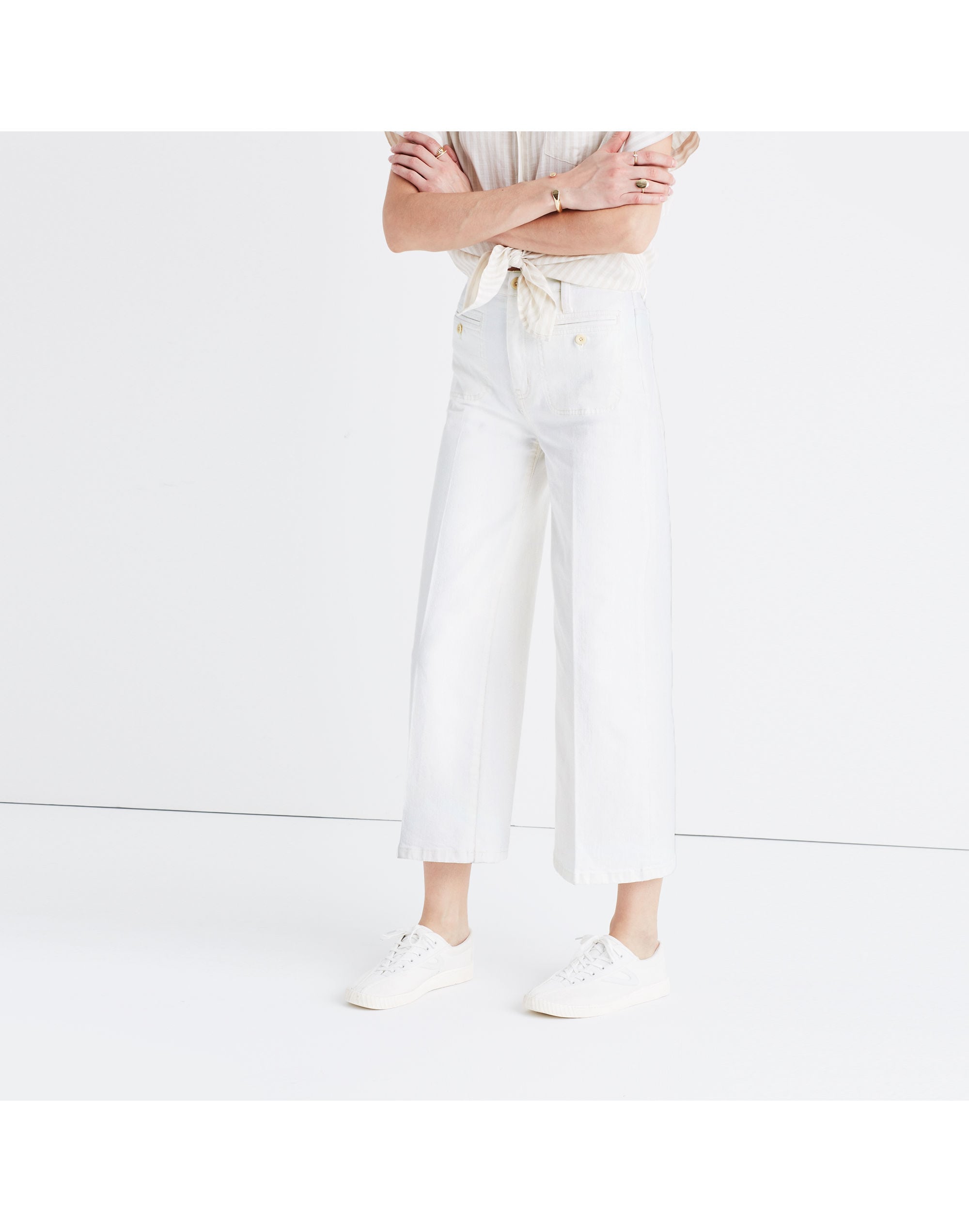 Wide-Leg Crop Jeans in Ecru: Welt Pocket Edition