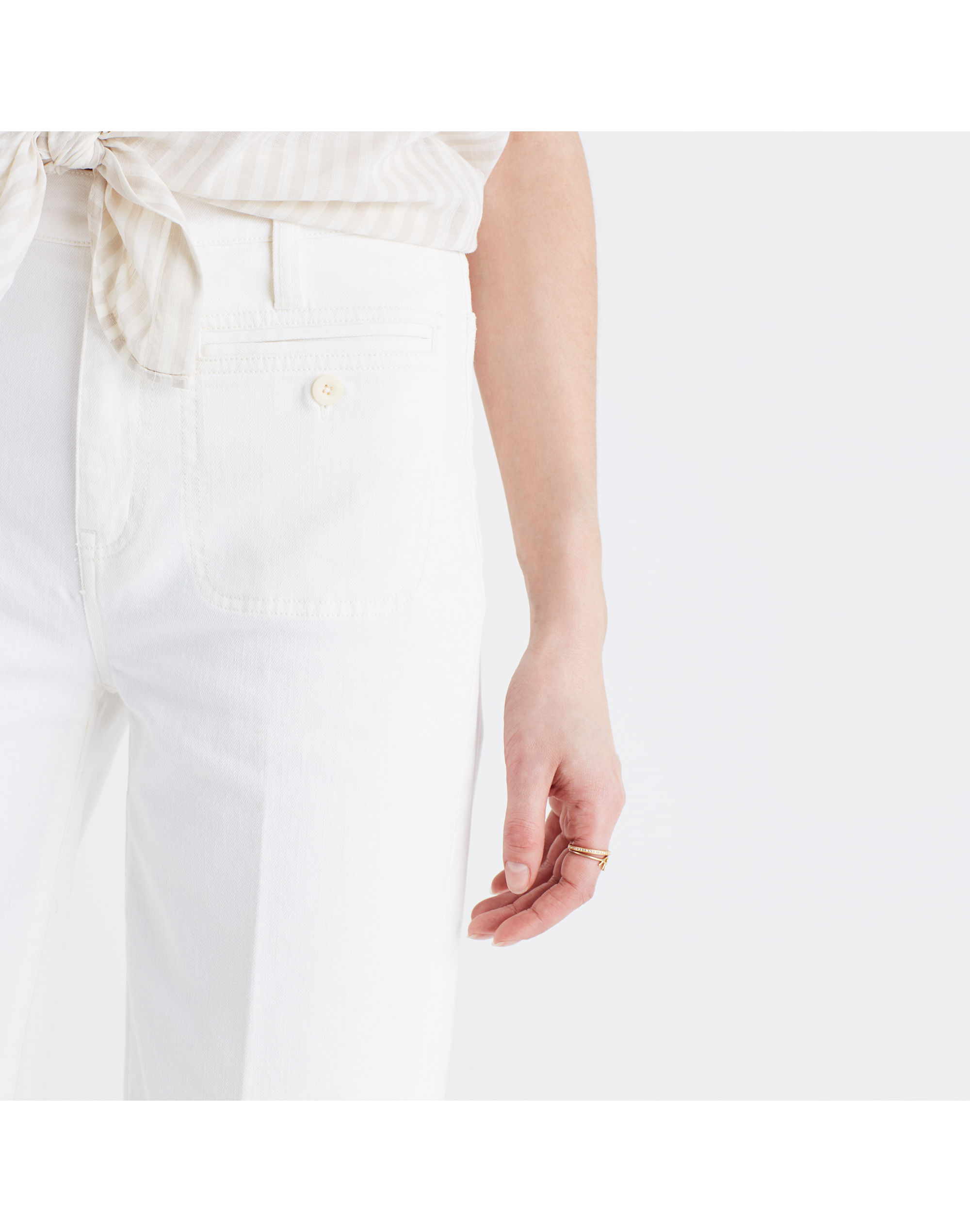 Wide-Leg Crop Jeans in Ecru: Welt Pocket Edition