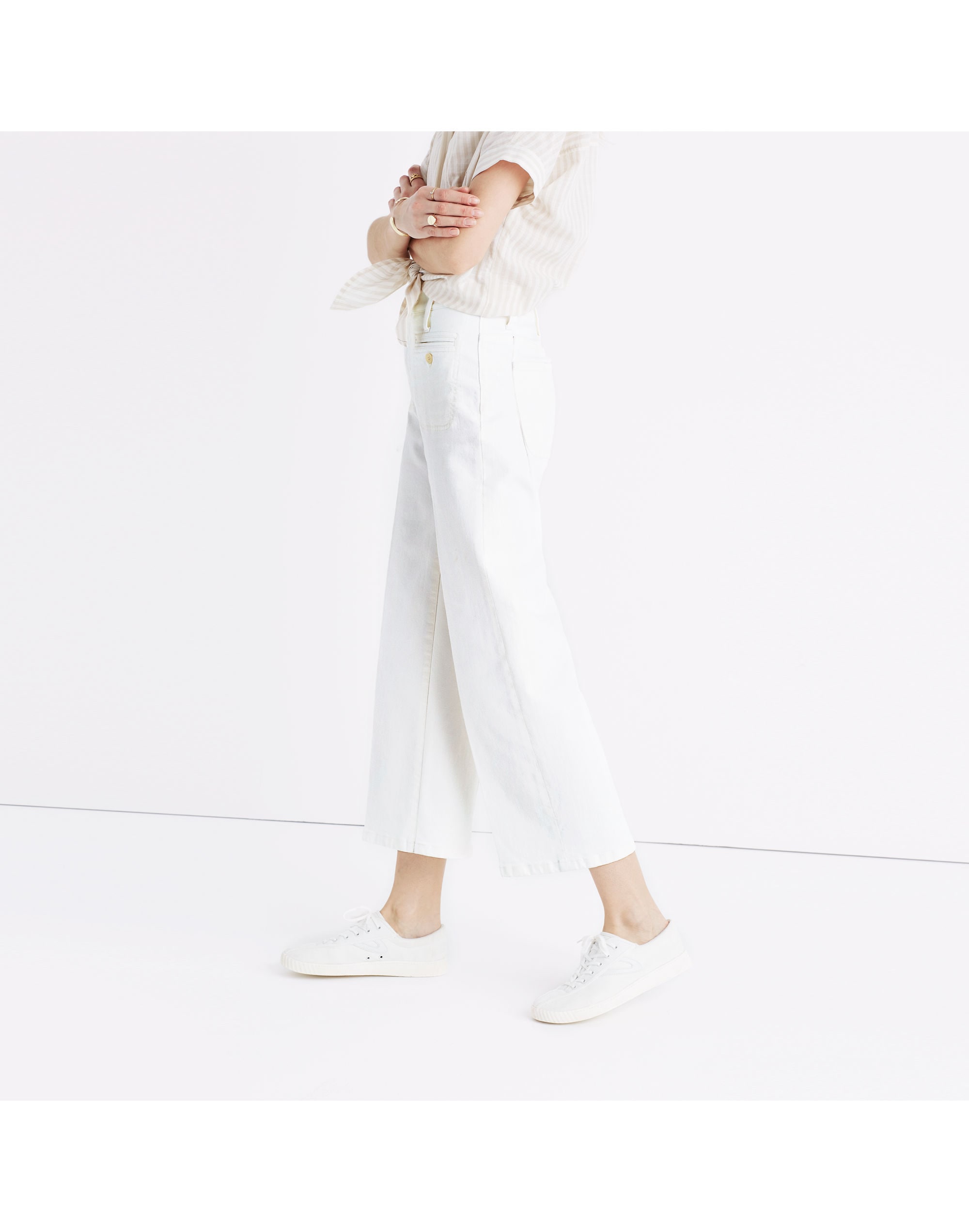 Wide-Leg Crop Jeans in Ecru: Welt Pocket Edition