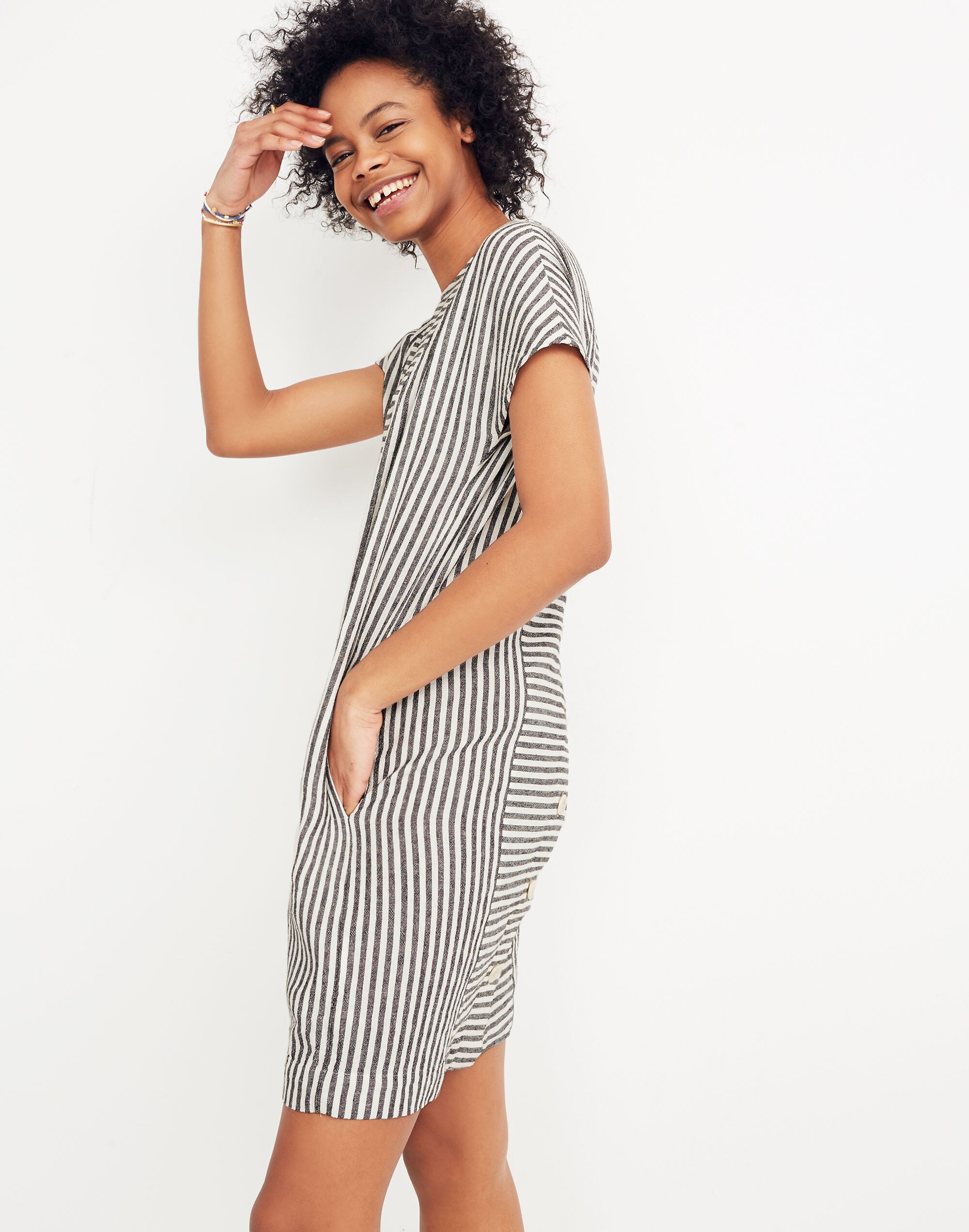 Stripe-Play Button-Back Tee Dress