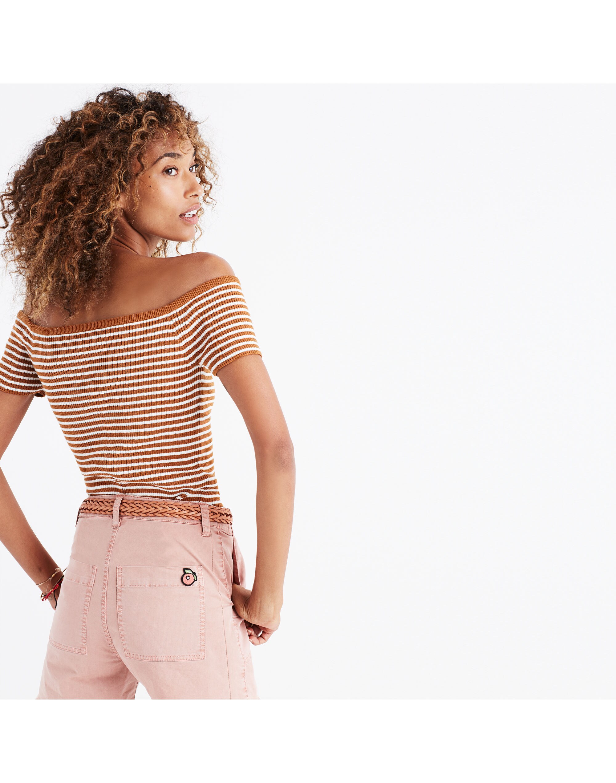 Off-the-Shoulder Sweater in Stripe