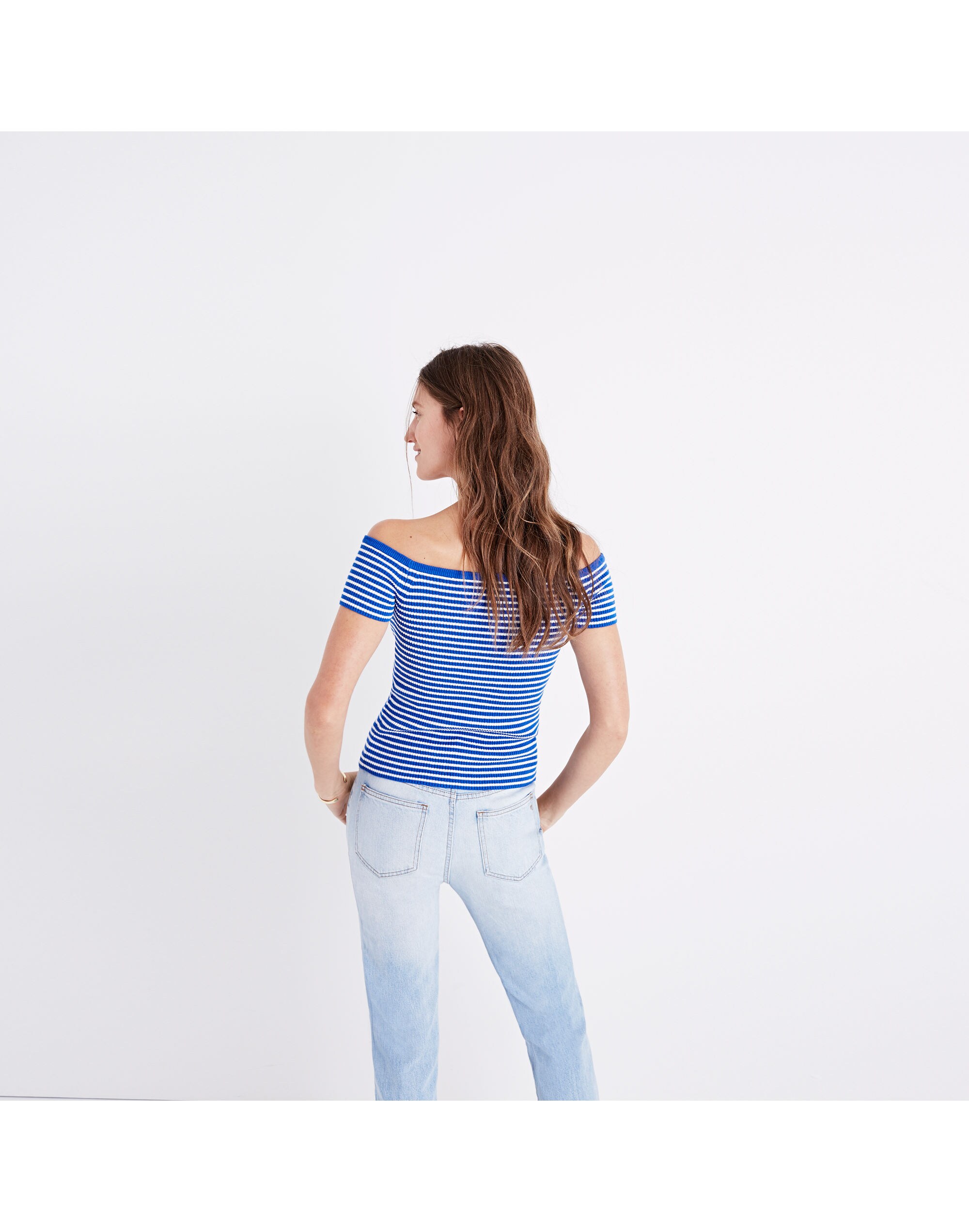 Off-the-Shoulder Sweater in Stripe