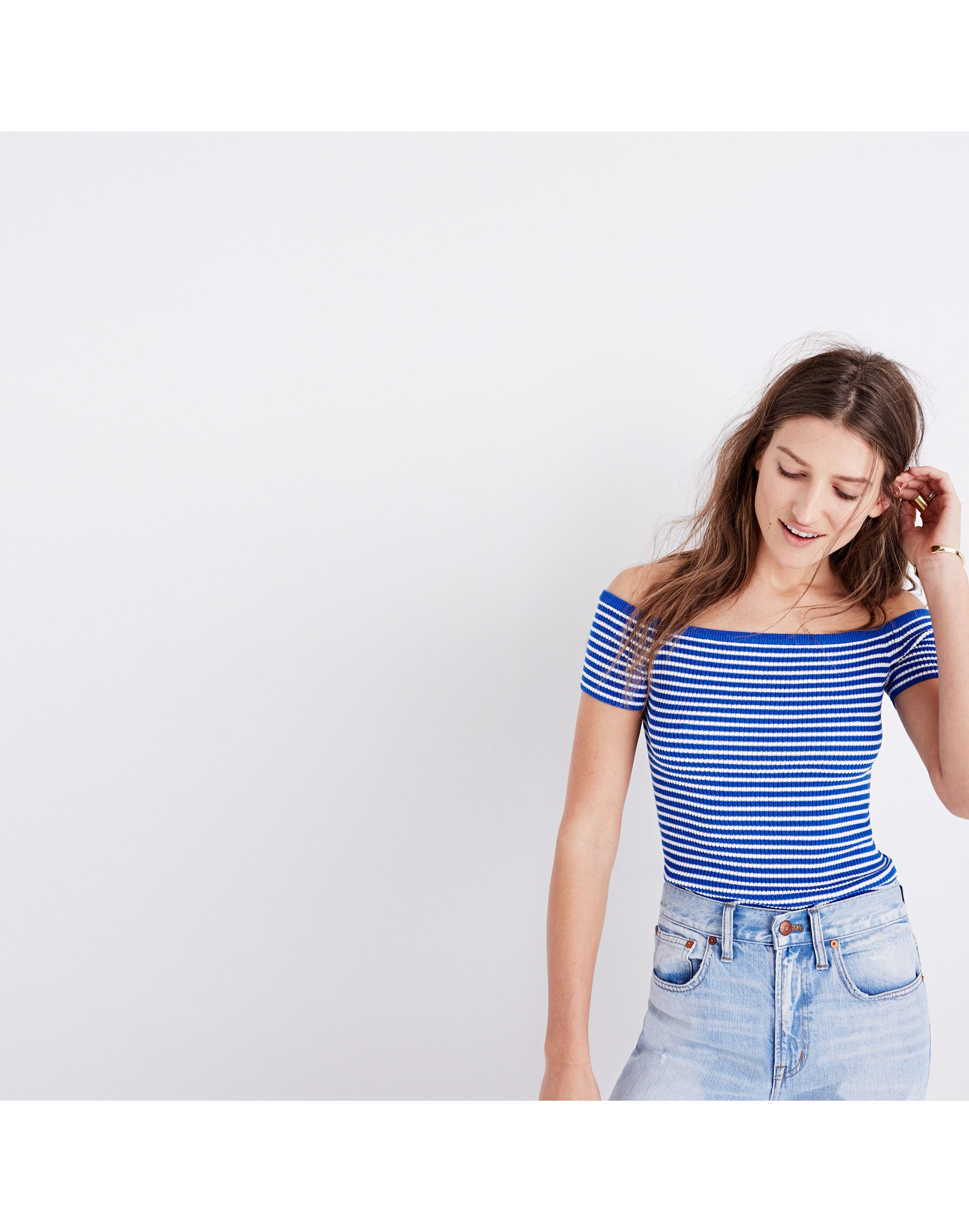 Off-the-Shoulder Sweater in Stripe