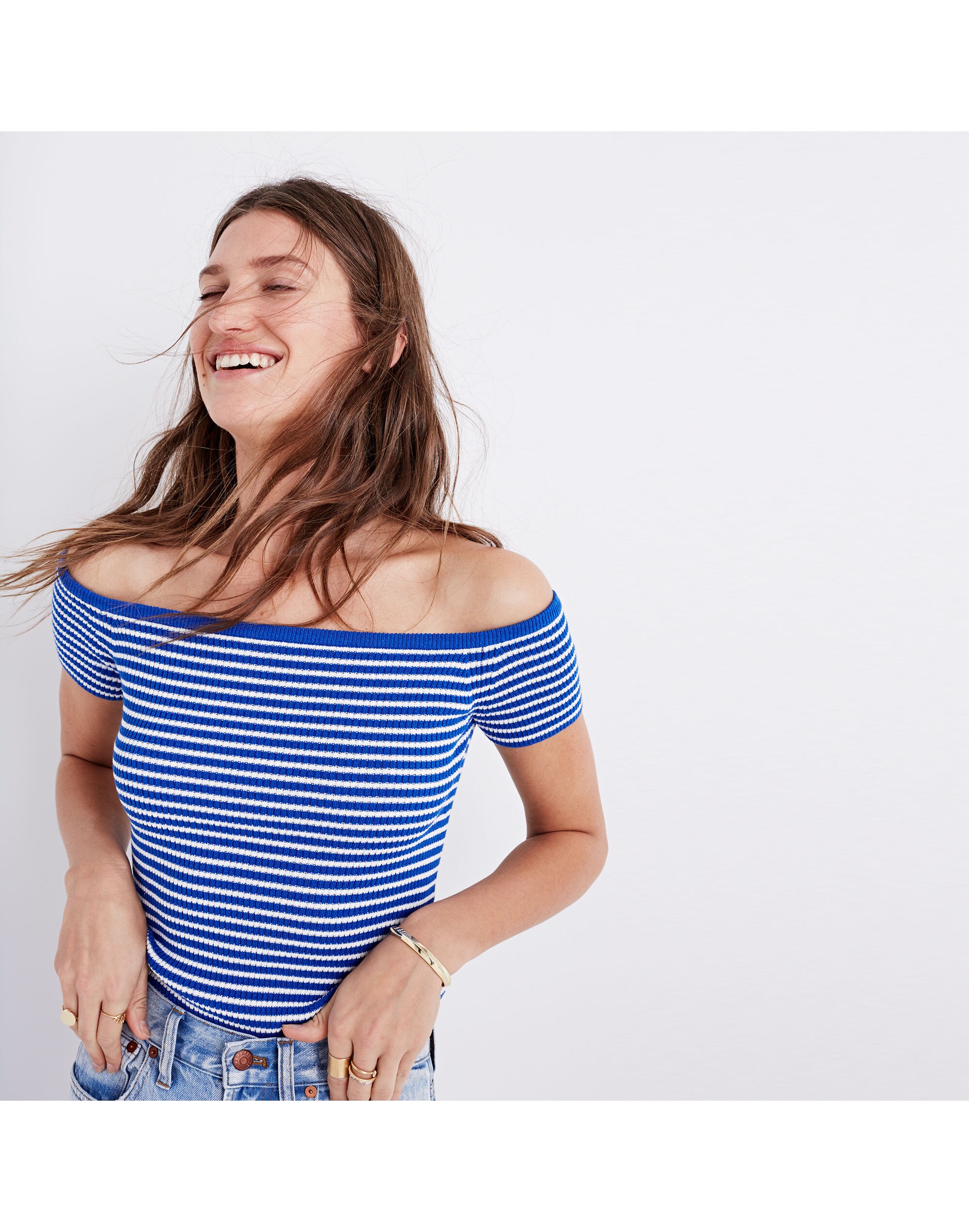 Off-the-Shoulder Sweater in Stripe
