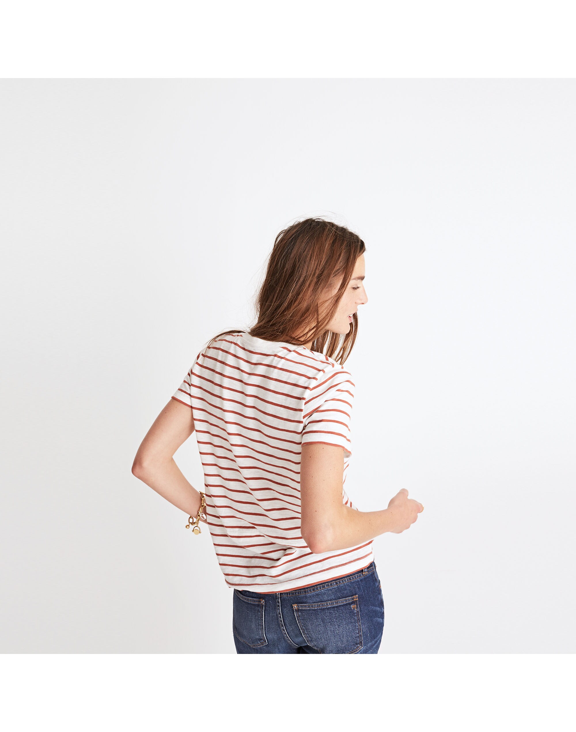 Whisper Cotton V-Neck Pocket Tee in Abilene Stripe