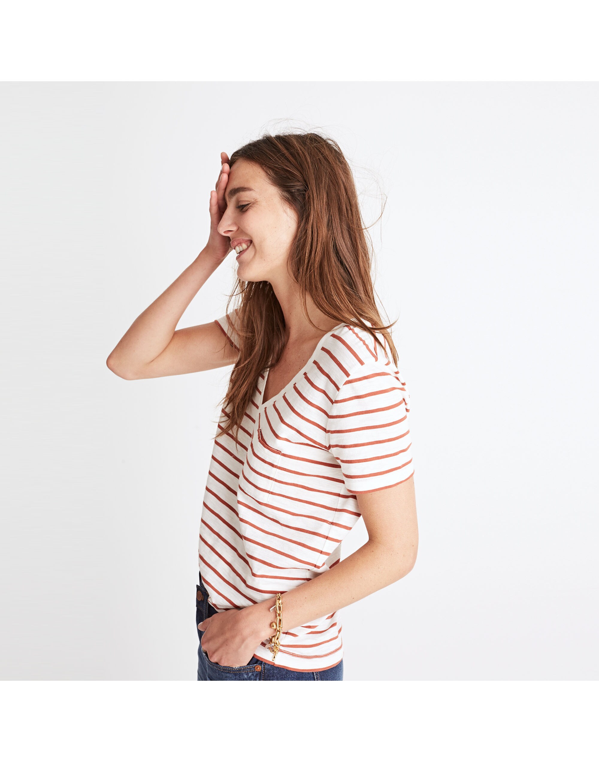 Whisper Cotton V-Neck Pocket Tee in Abilene Stripe