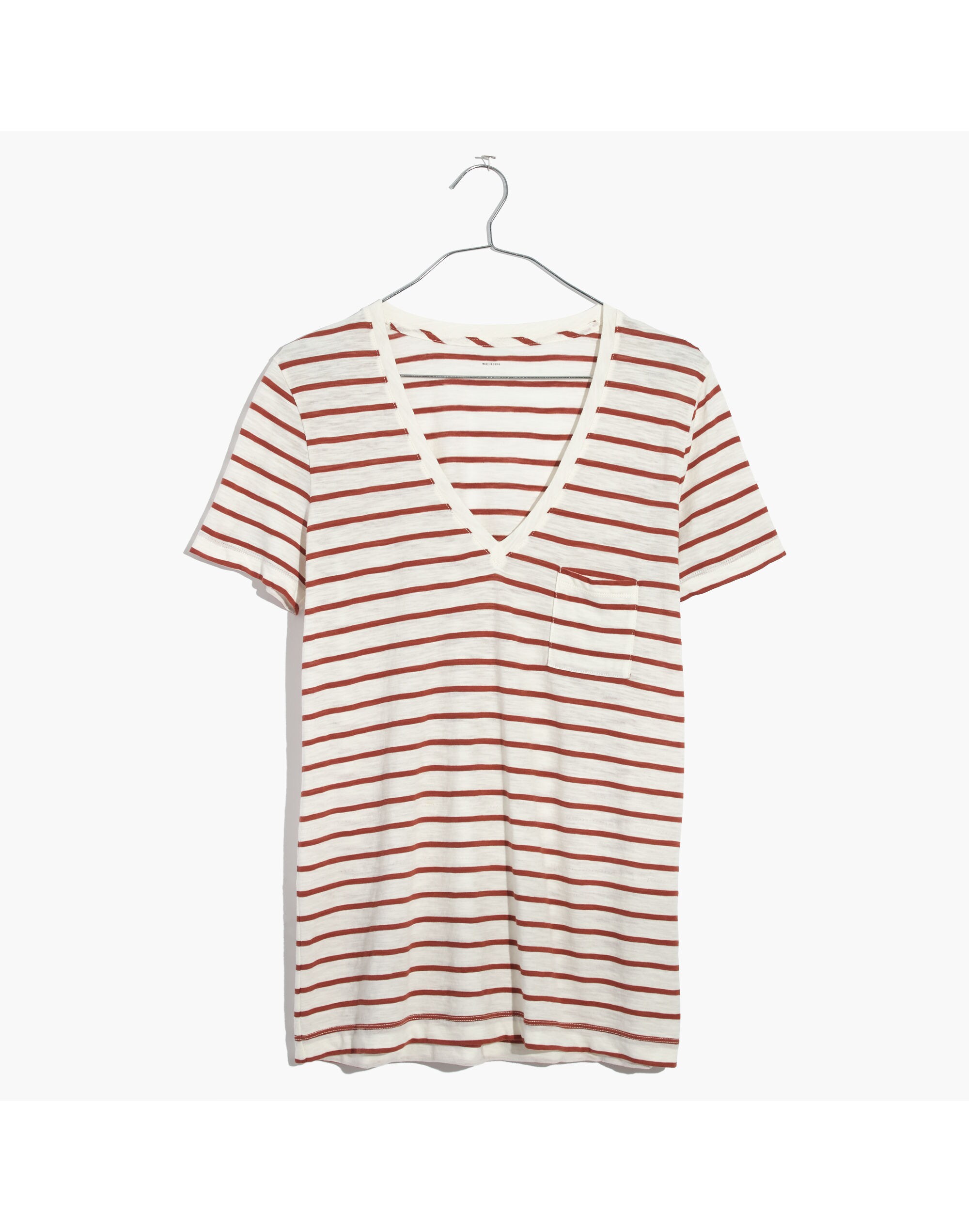 Whisper Cotton V-Neck Pocket Tee in Abilene Stripe
