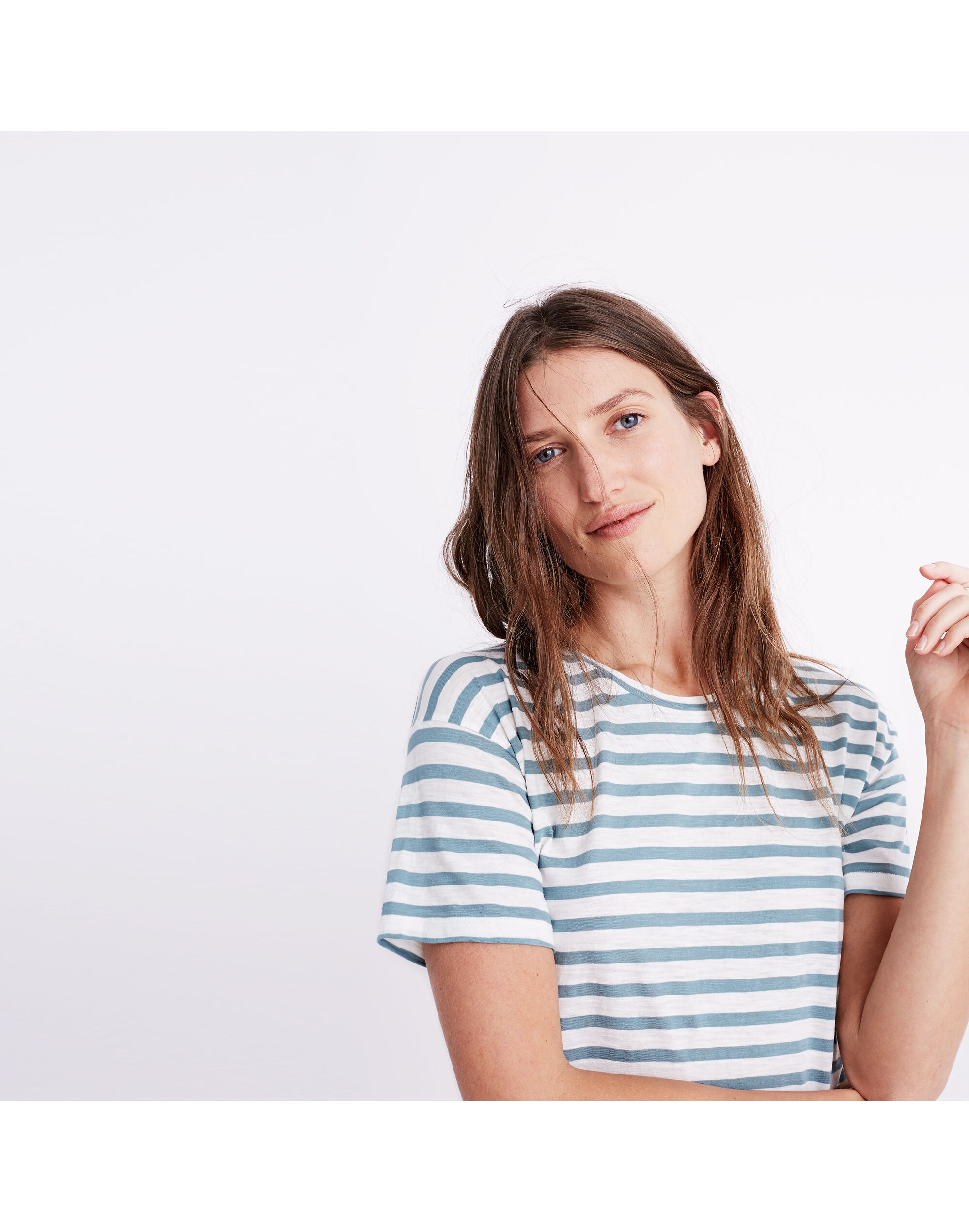 Whisper Cotton Crewneck Tee in Joey Stripe