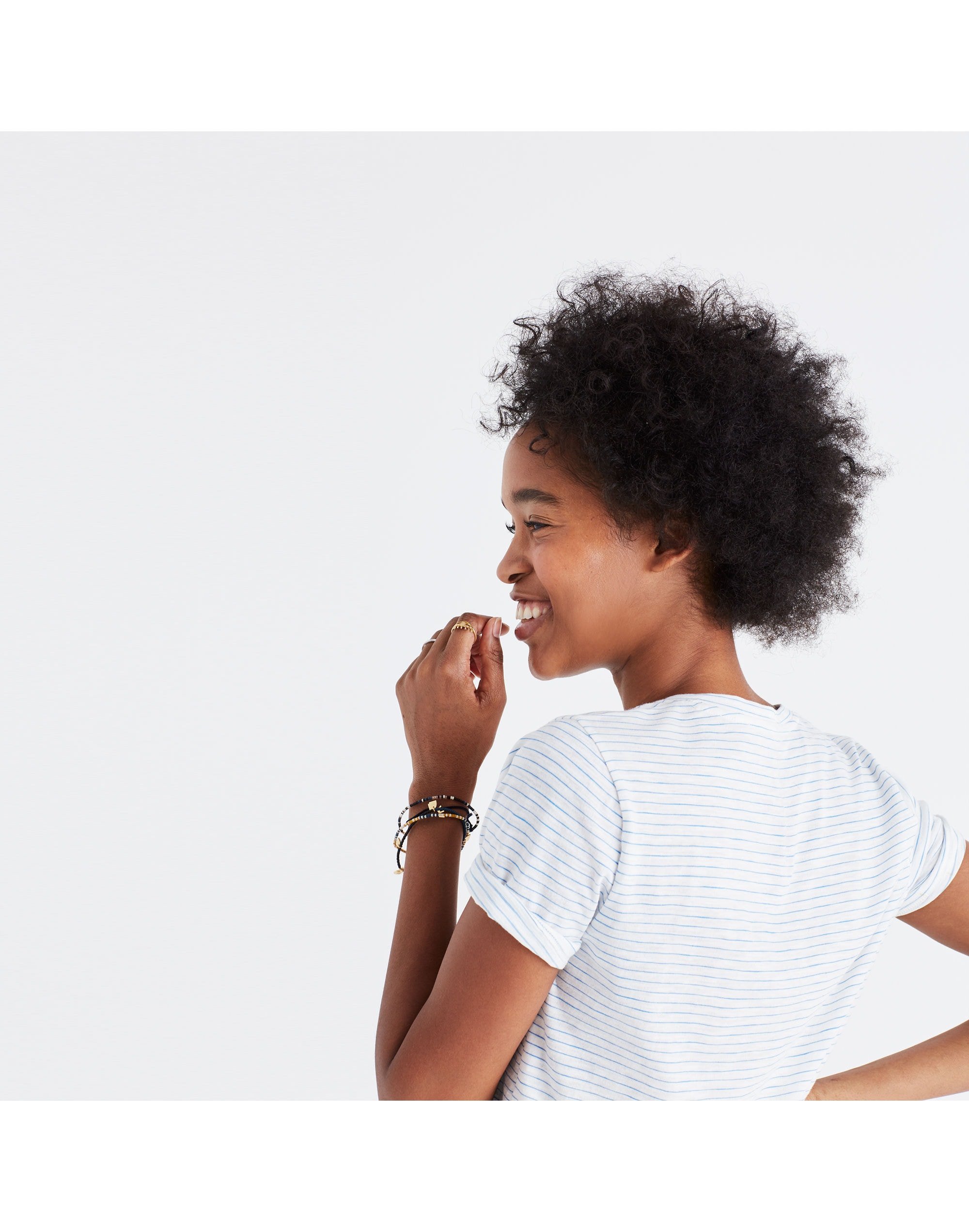 Whisper Cotton V-Neck Pocket Tee in Carolina Stripe