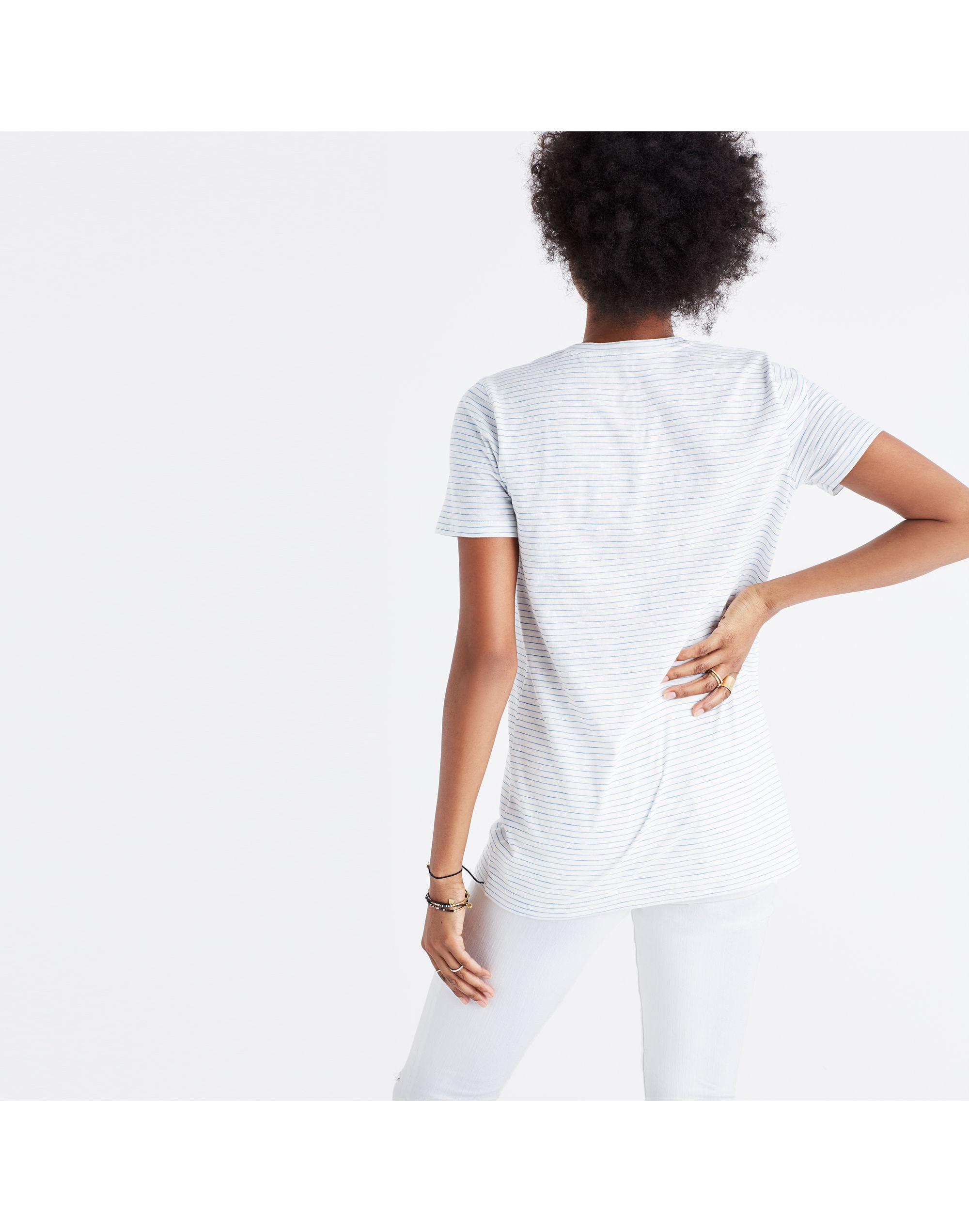 Whisper Cotton V-Neck Pocket Tee in Carolina Stripe