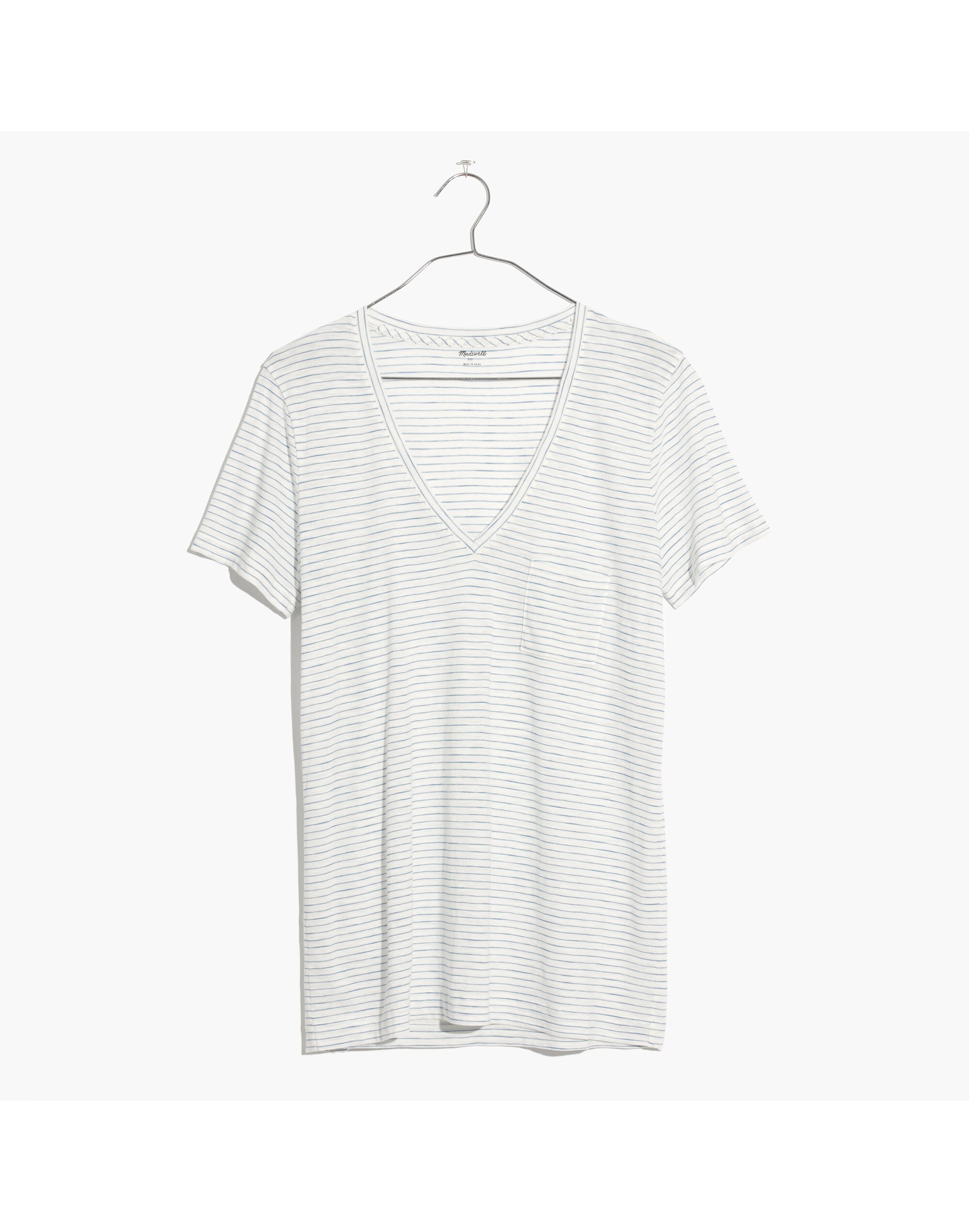 Whisper Cotton V-Neck Pocket Tee in Carolina Stripe