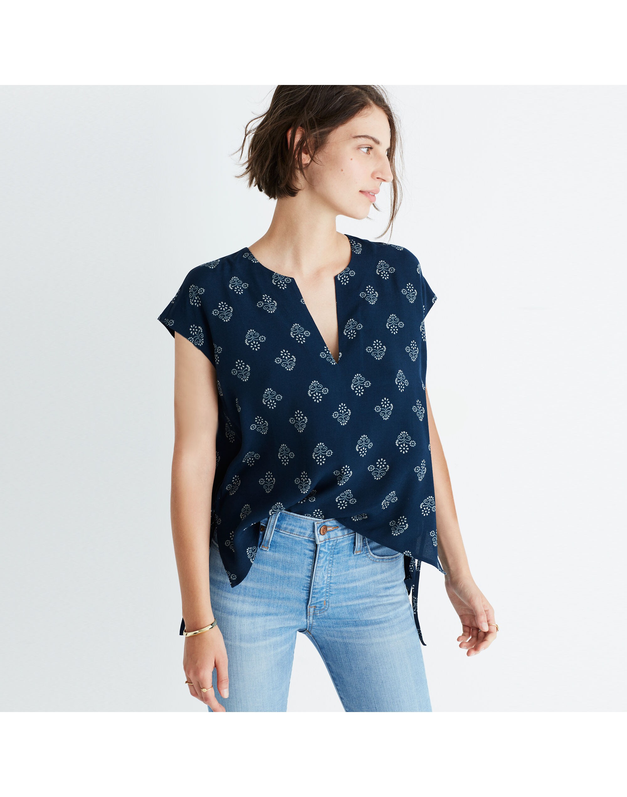 Skylight Side-Tie Top in Flowerstamp