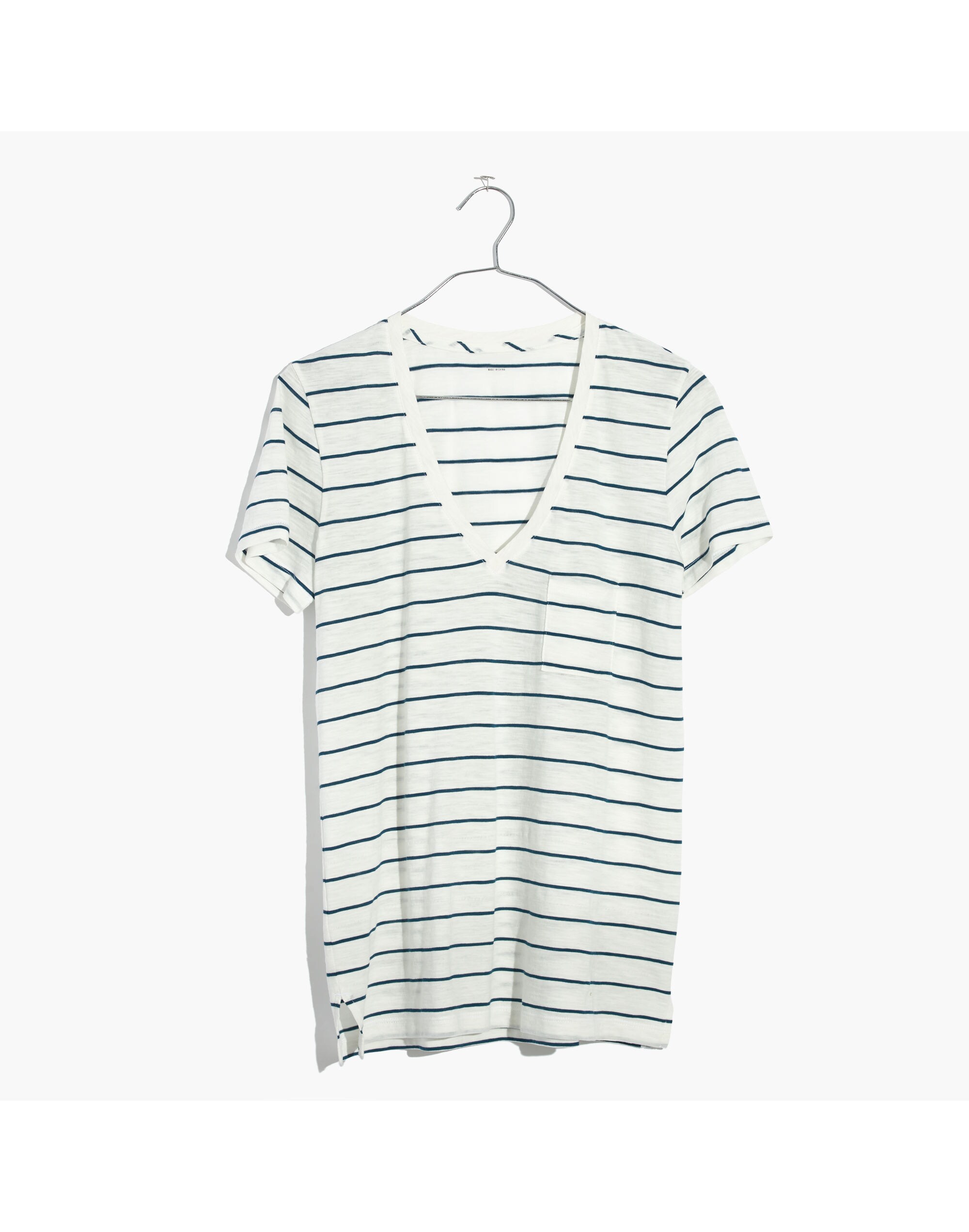 Whisper Cotton V-Neck Pocket Tee in Jarvis Stripe